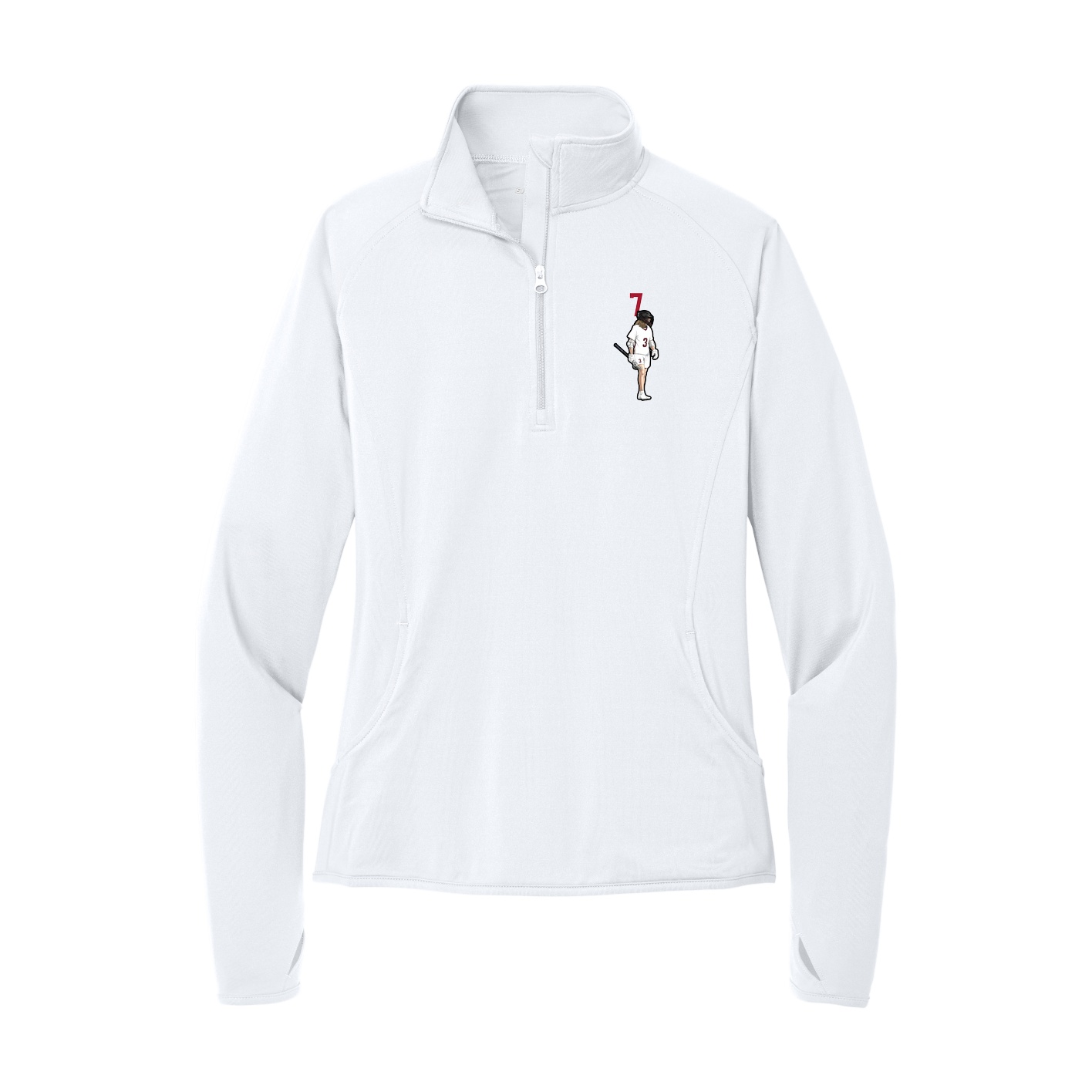 Women's Q-Zip Pullover — Number Top in White