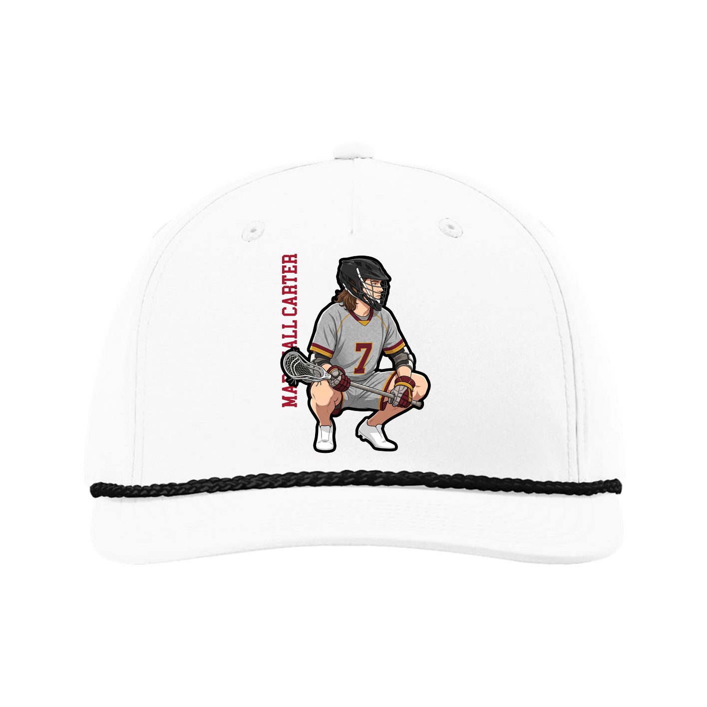 Five-Panel Classic Rope Cap — Name Vertical in White