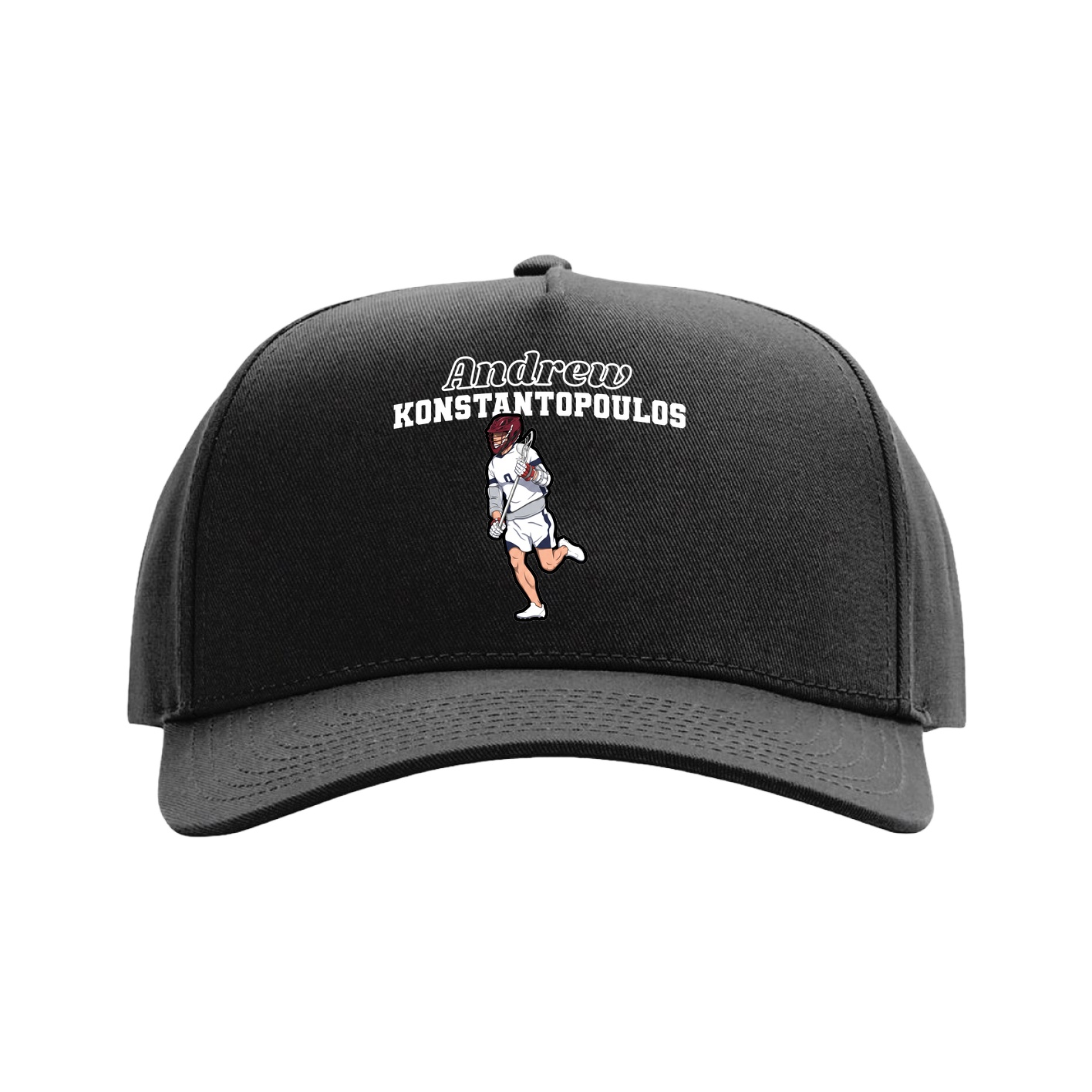 Full Fabric Five-Panel Champ Cap — Name Arch in Black