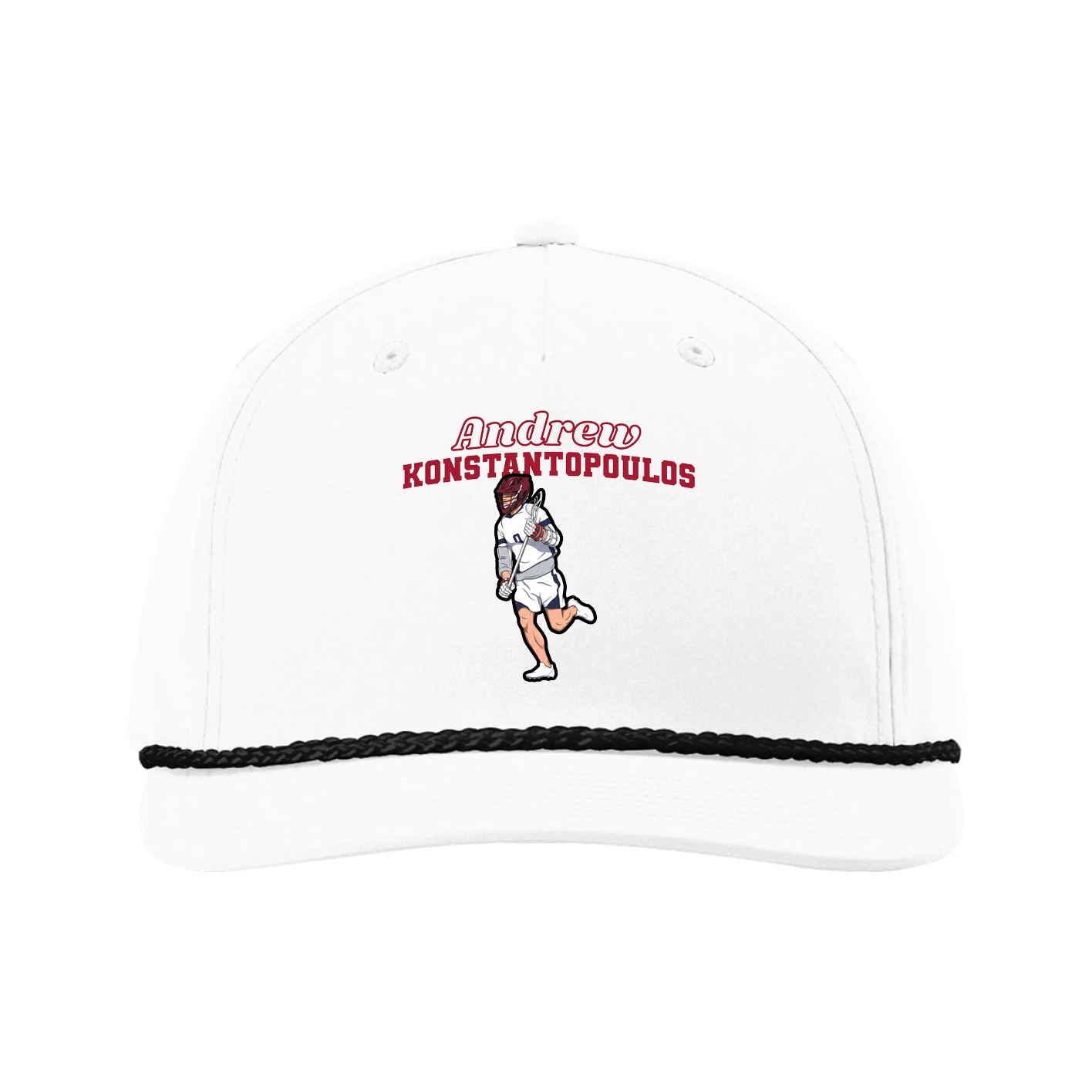 Five-Panel Classic Rope Cap — Name Arch in White