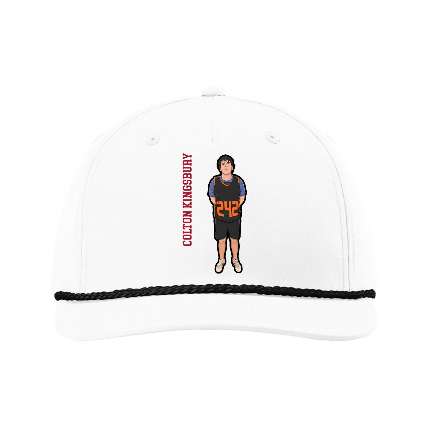 Five-Panel Classic Rope Cap — Name Vertical in White