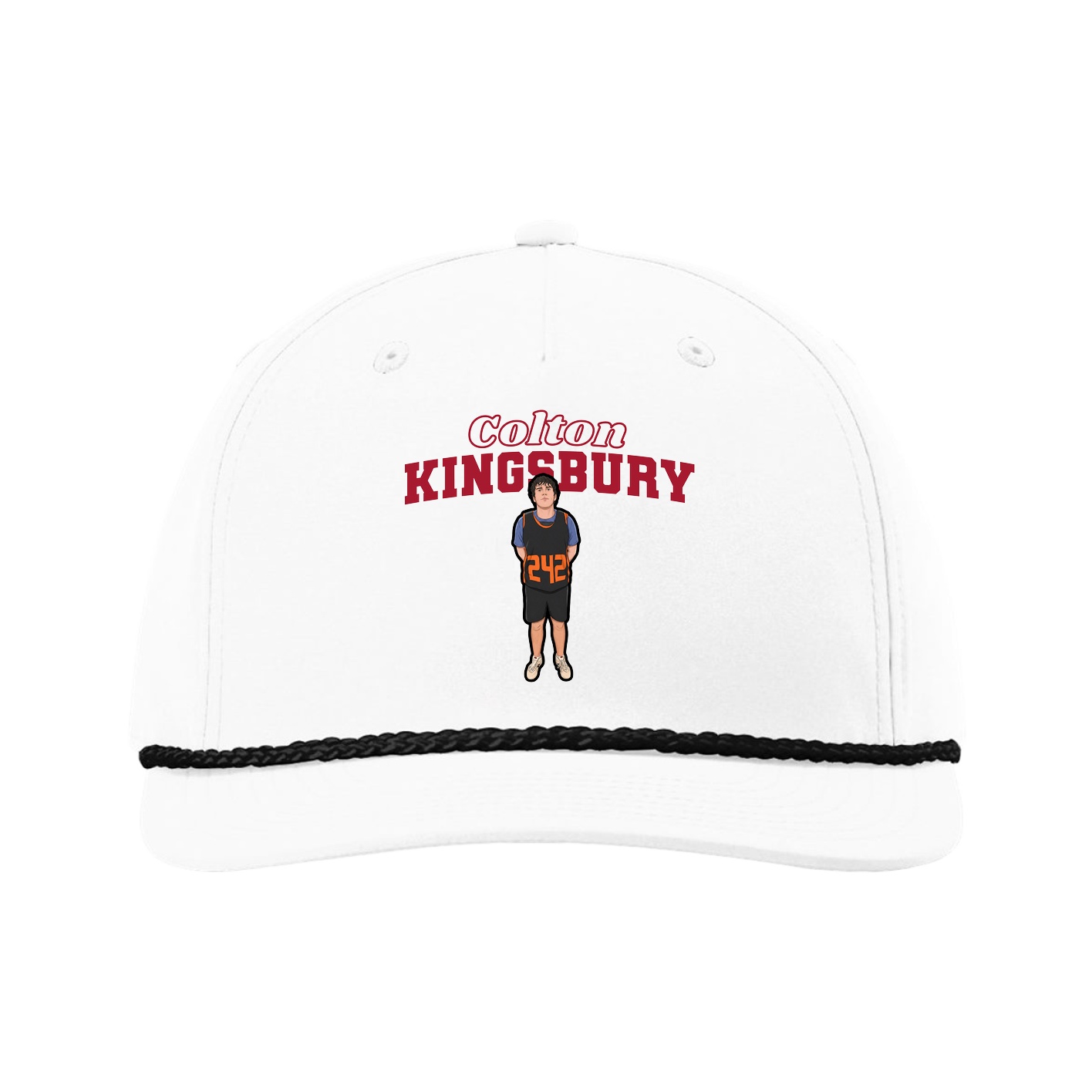 Five-Panel Classic Rope Cap — Name Arch in White