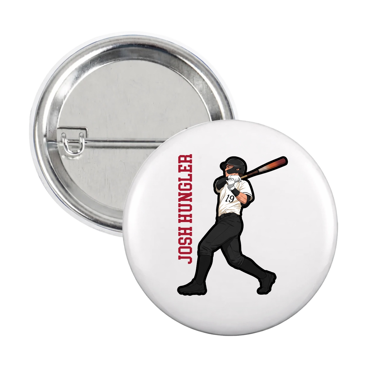 Game Day Button — Name Vertical in White