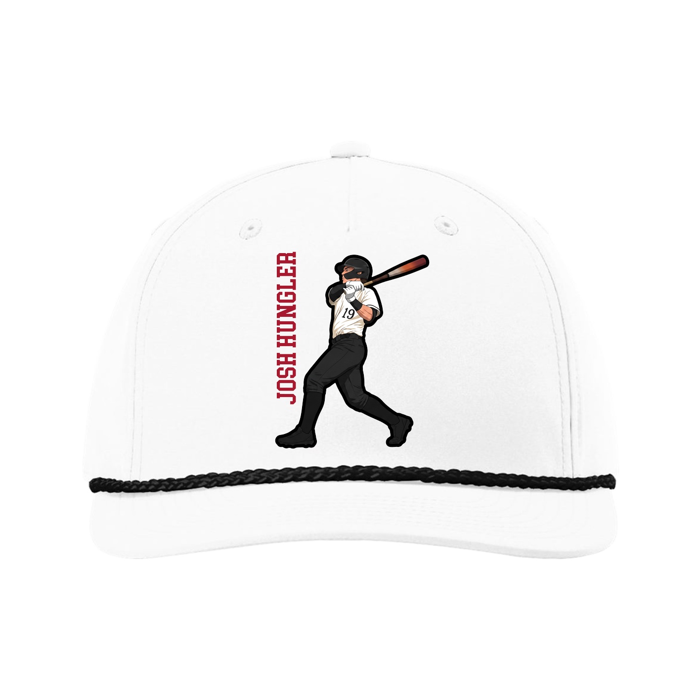 Five-Panel Classic Rope Cap — Name Vertical in White