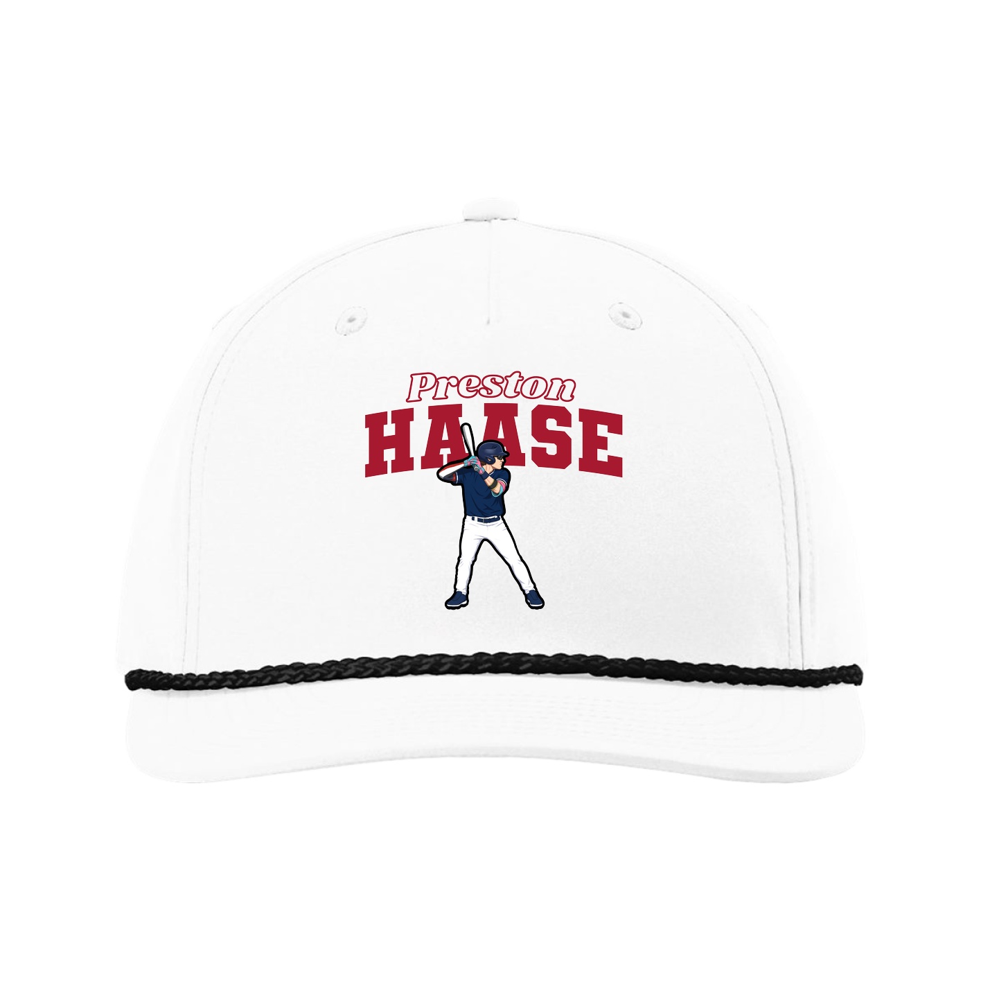 Five-Panel Classic Rope Cap — Name Arch in White