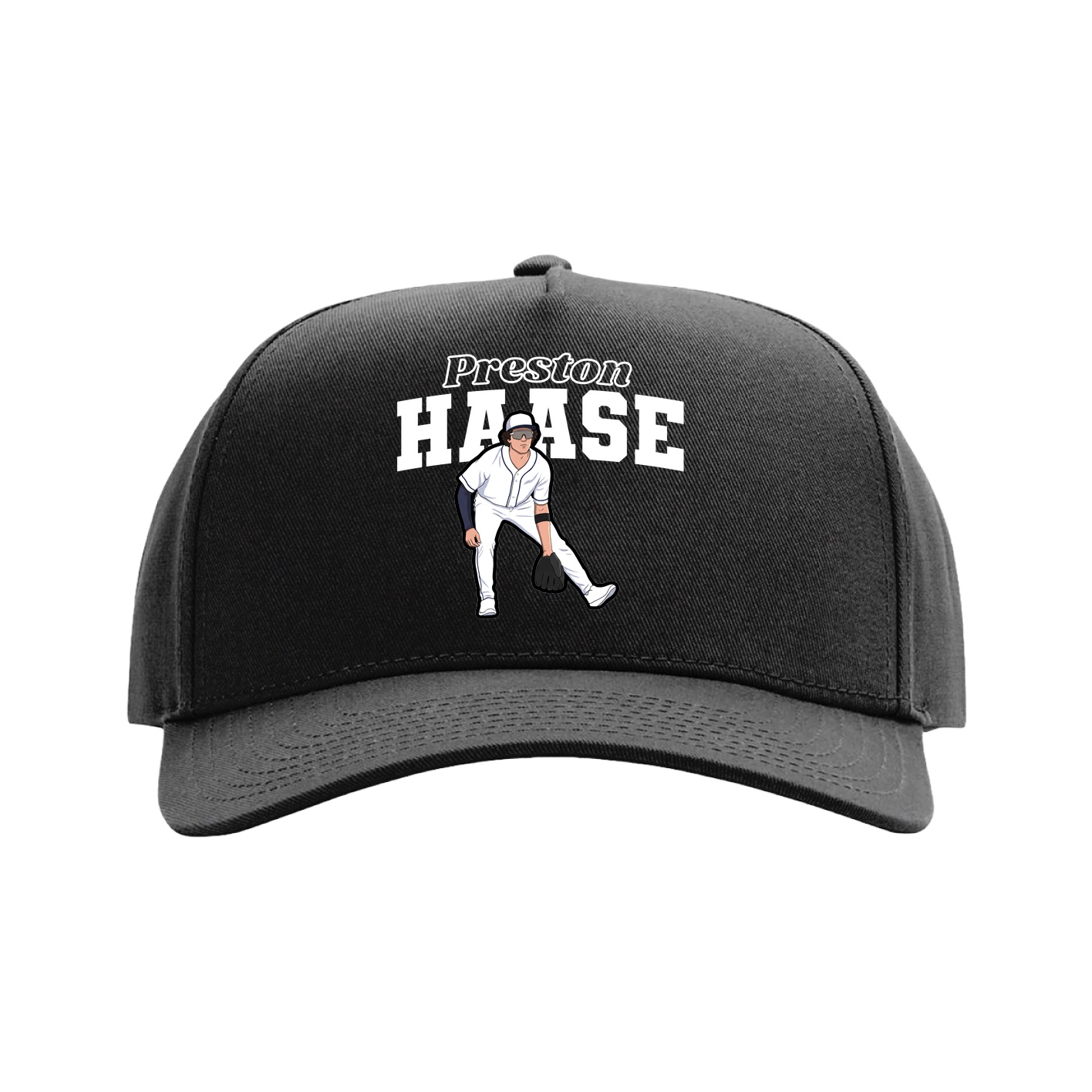Full Fabric Five-Panel Champ Cap — Name Arch in Black