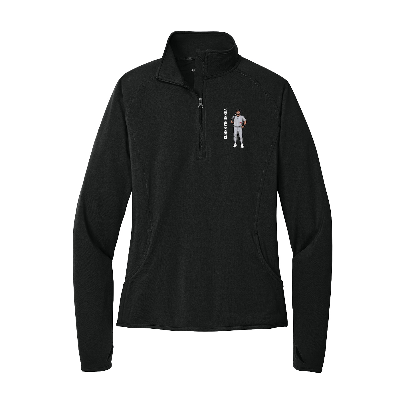 Women's Q-Zip Pullover — Name Vertical in Black