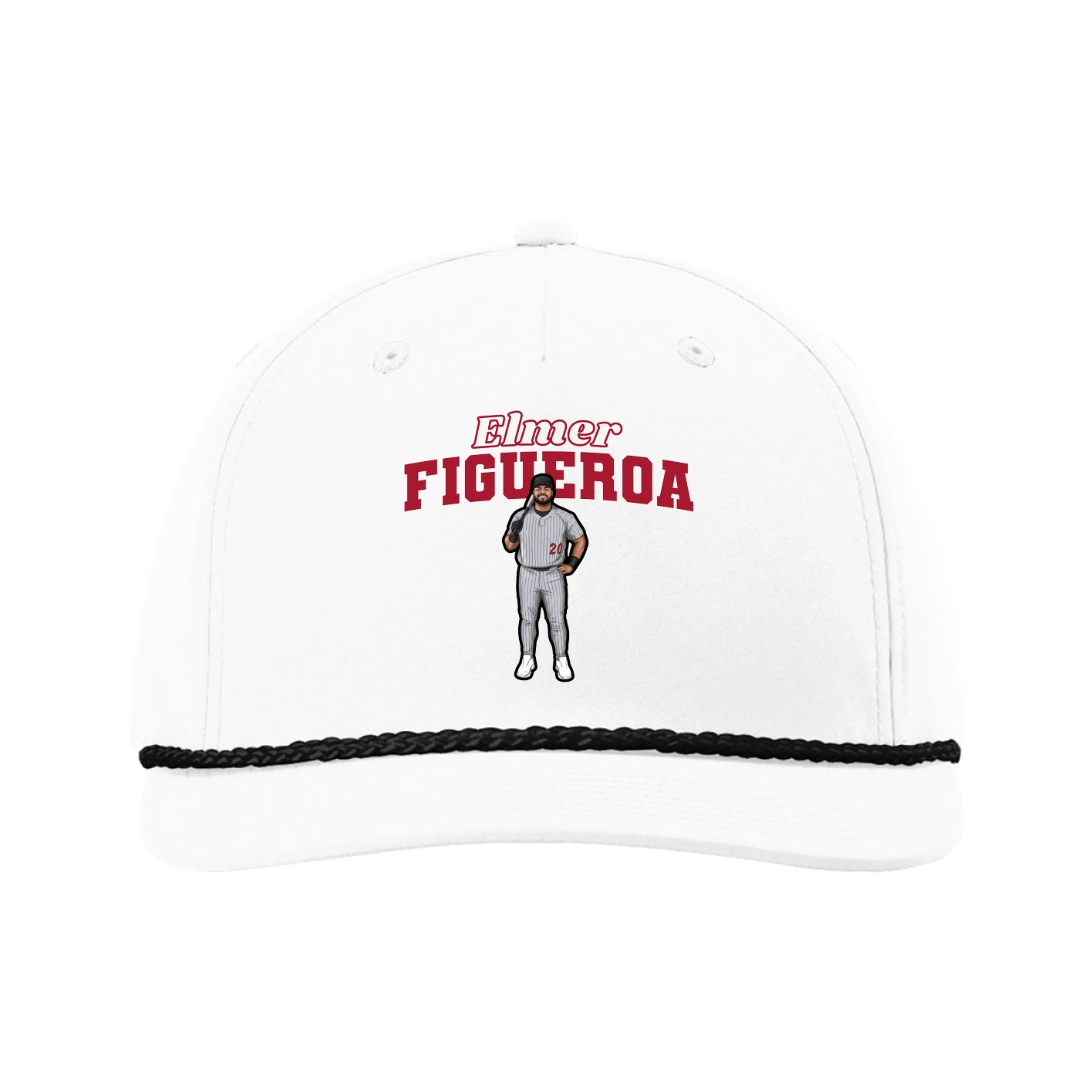 Five-Panel Classic Rope Cap — Name Arch in White