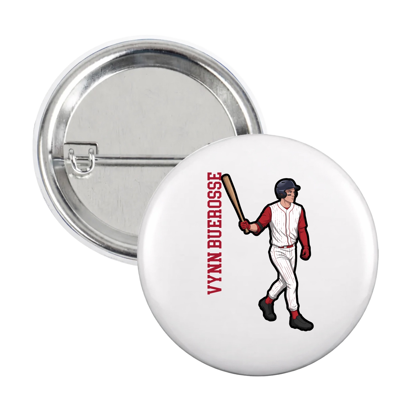 Game Day Button — Name Vertical in White