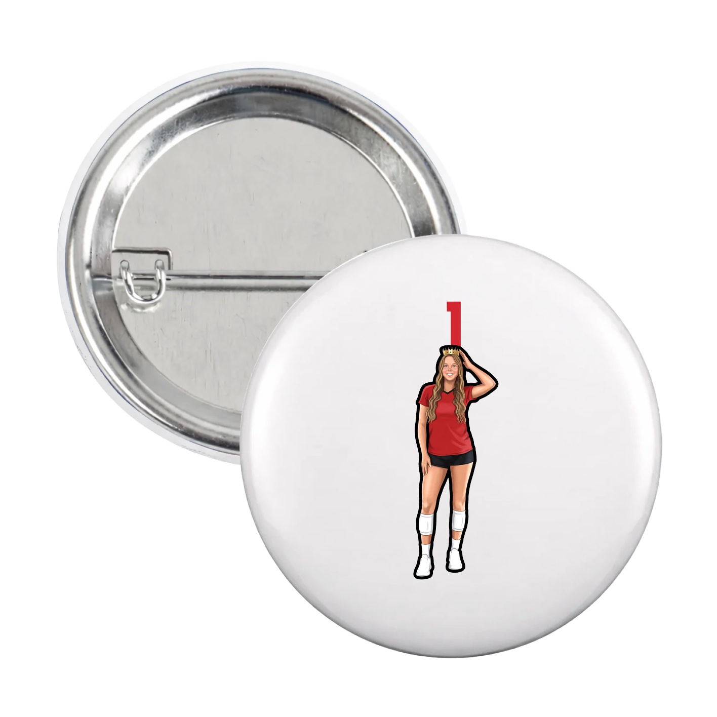 Game Day Button — Number Top in White