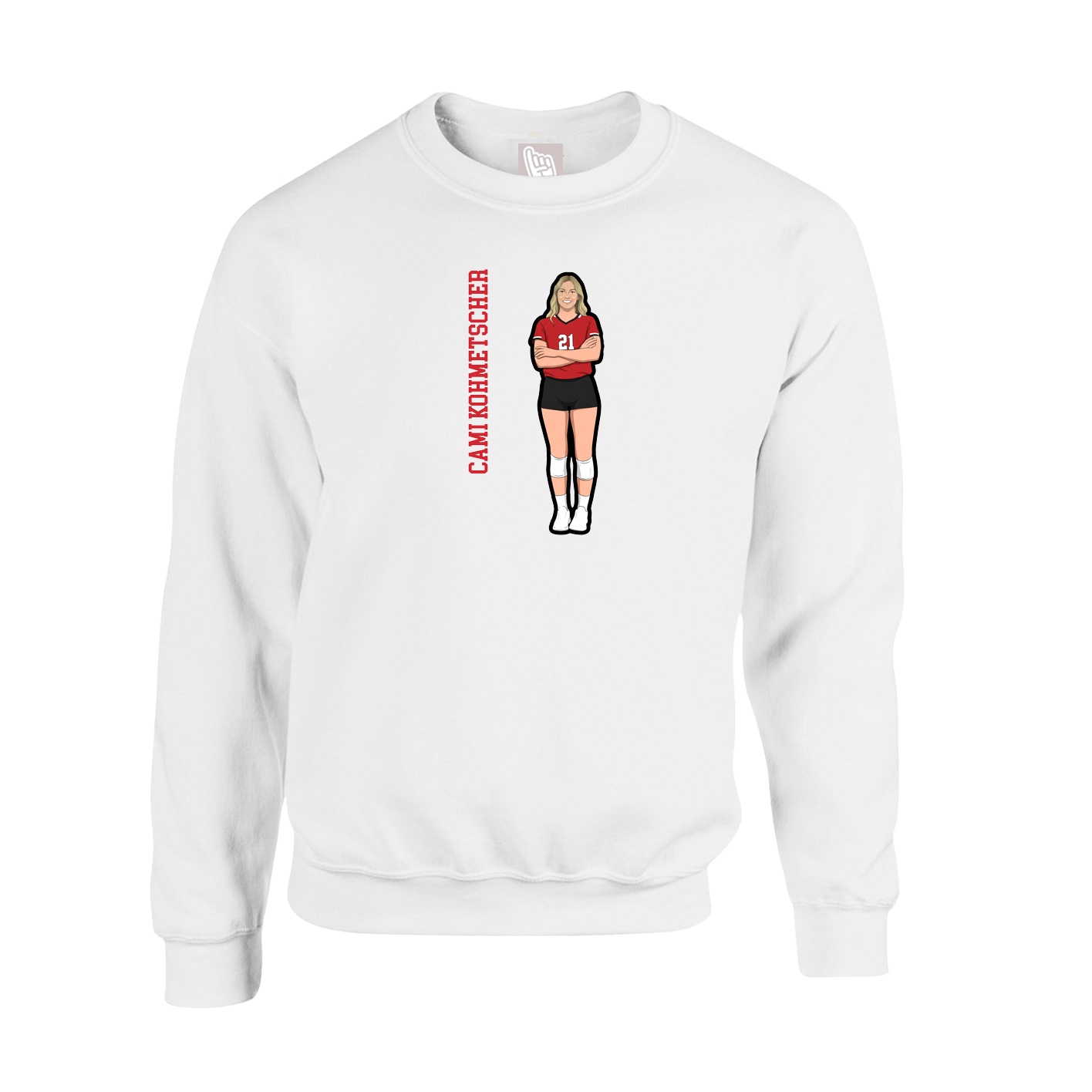 Fleece Crew — Name Vertical in White