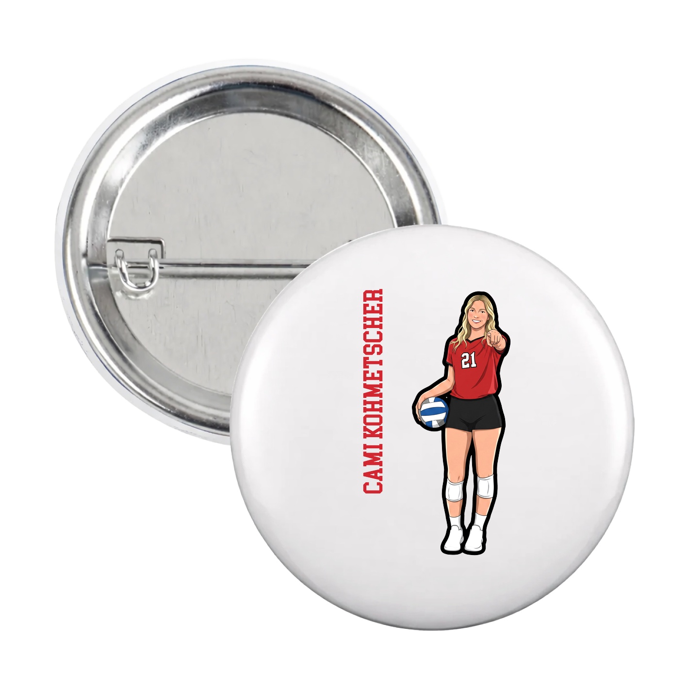 Game Day Button — Name Vertical in White