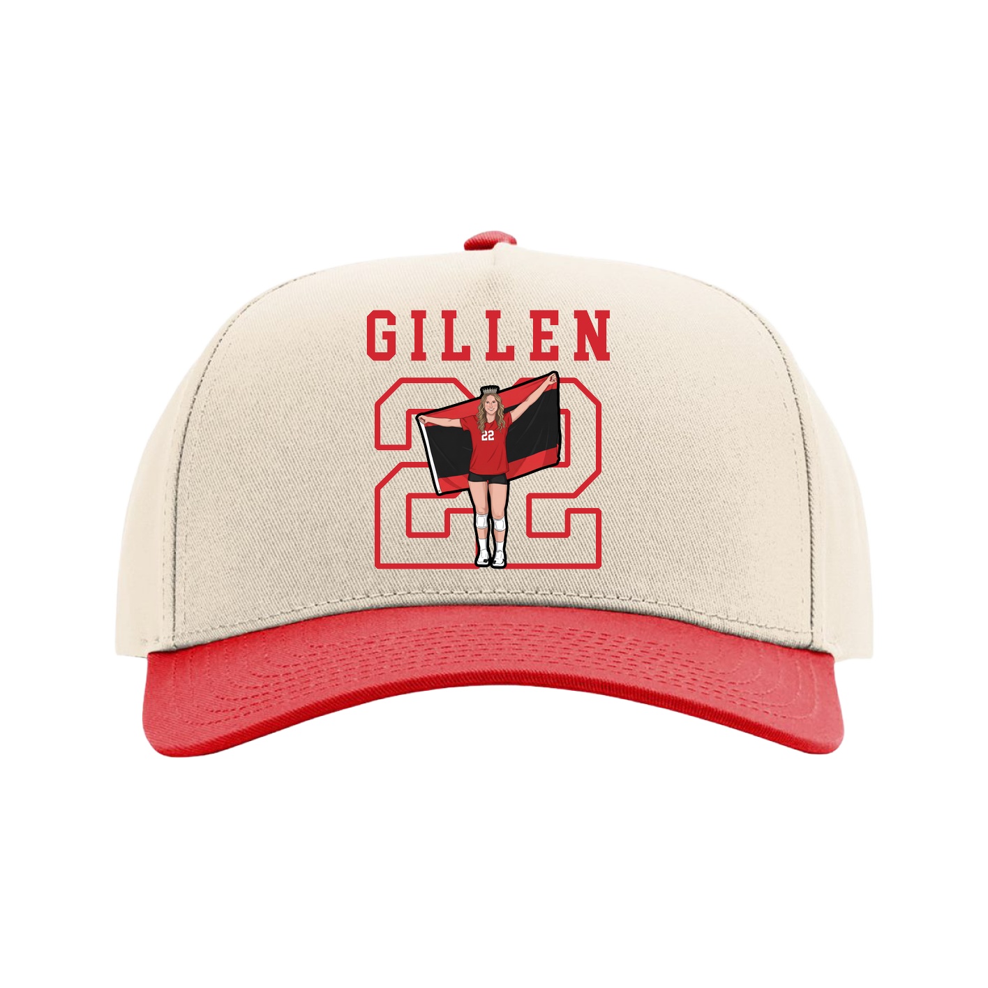 Full Fabric Five-Panel Champ Cap — Shirsey in Cream/Red
