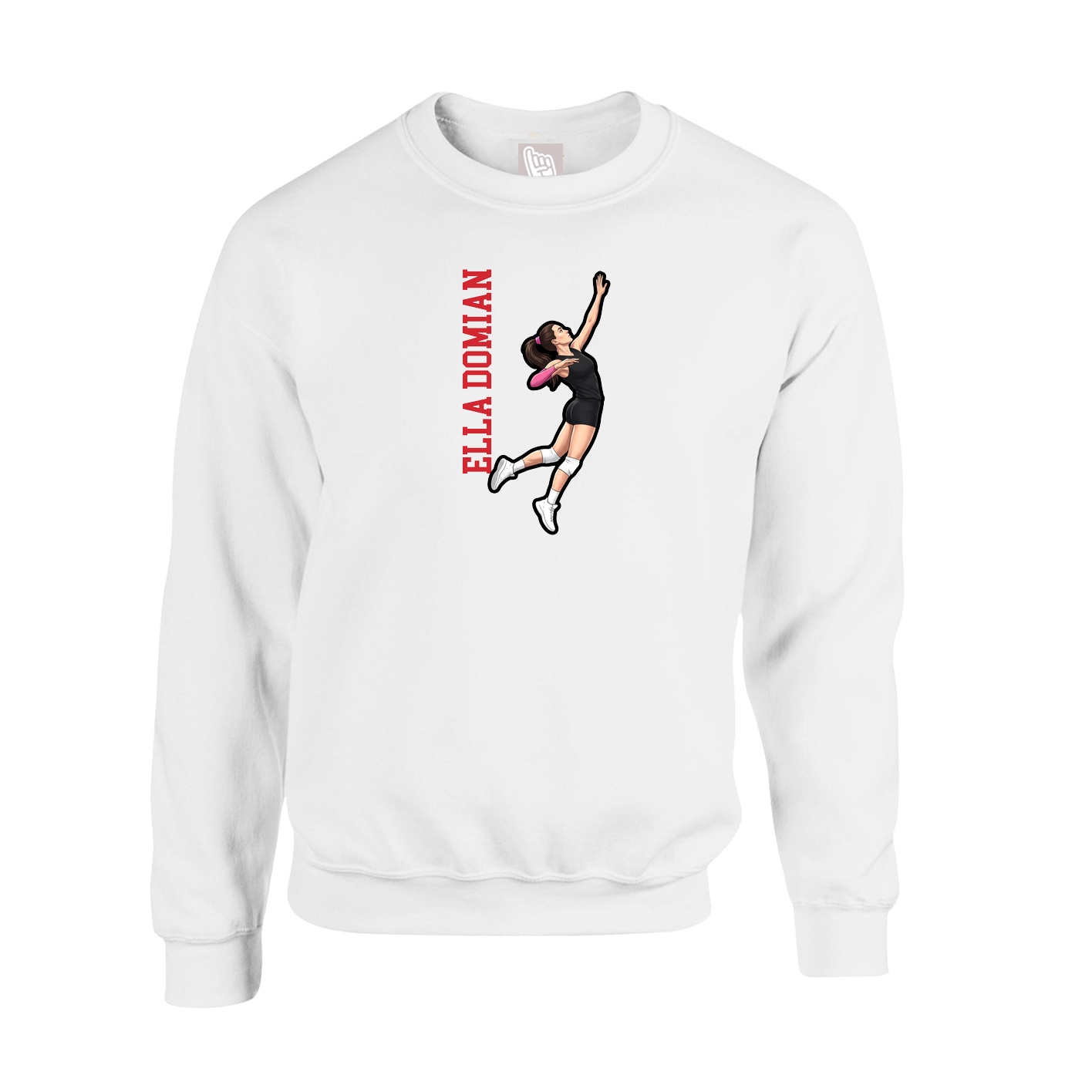 Fleece Crew — Name Vertical in White