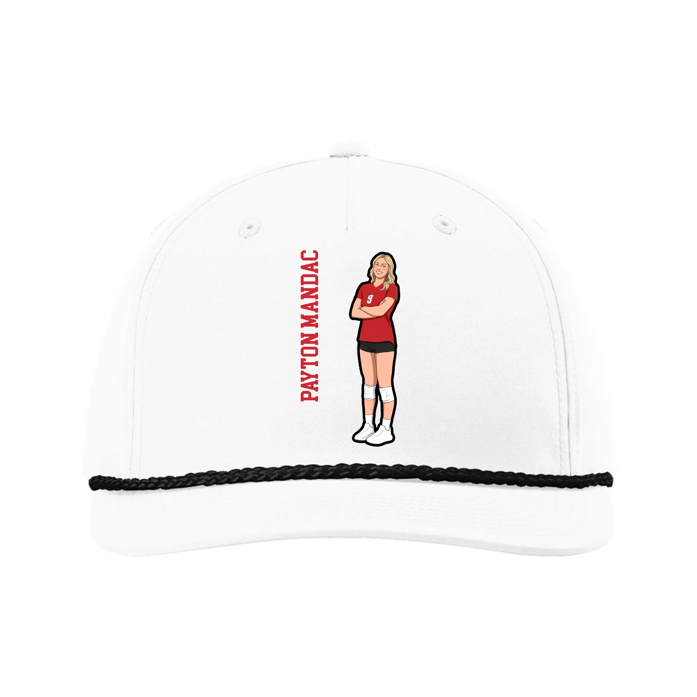 Five-Panel Classic Rope Cap — Name Vertical in White