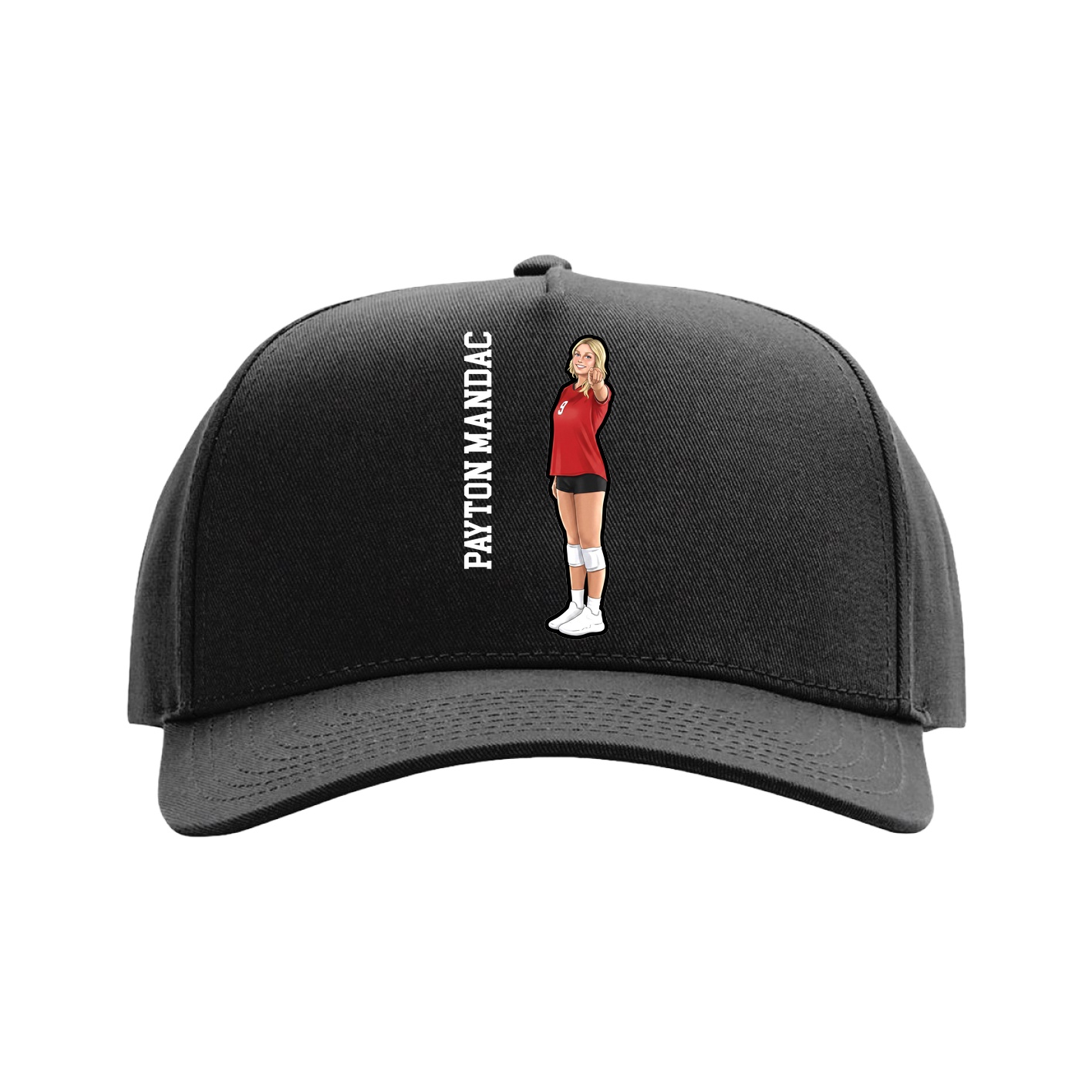 Full Fabric Five-Panel Champ Cap — Name Vertical in Black
