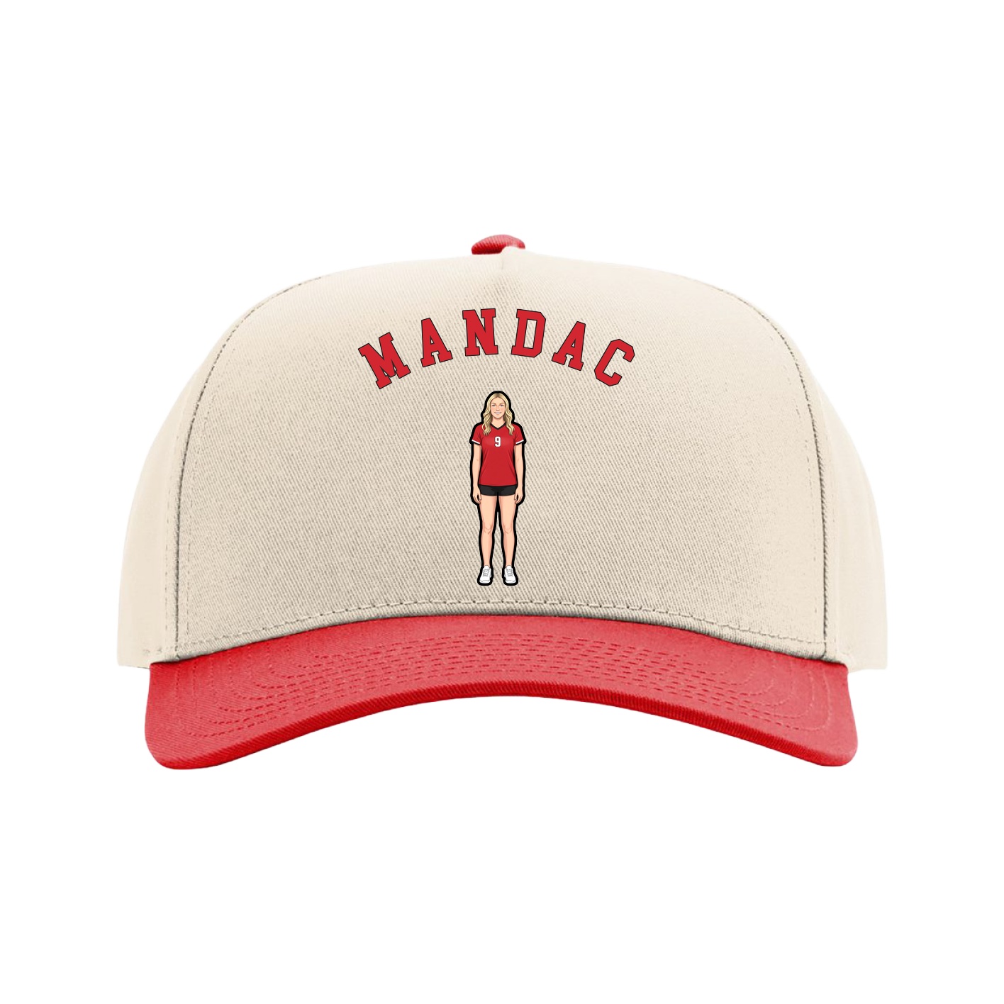 Full Fabric Five-Panel Champ Cap — Shirsey Arch in Cream/Red