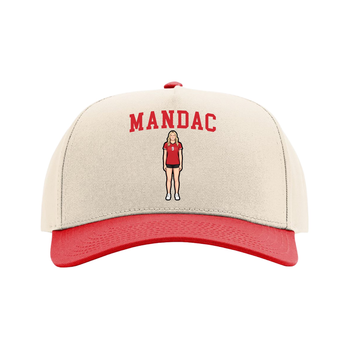 Full Fabric Five-Panel Champ Cap — Shirsey in Cream/Red