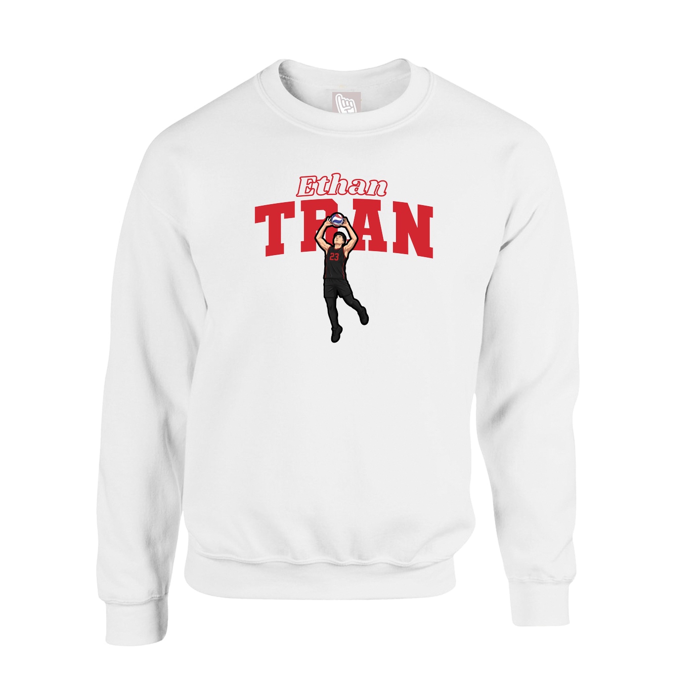 Fleece Crew — Name Arch in White