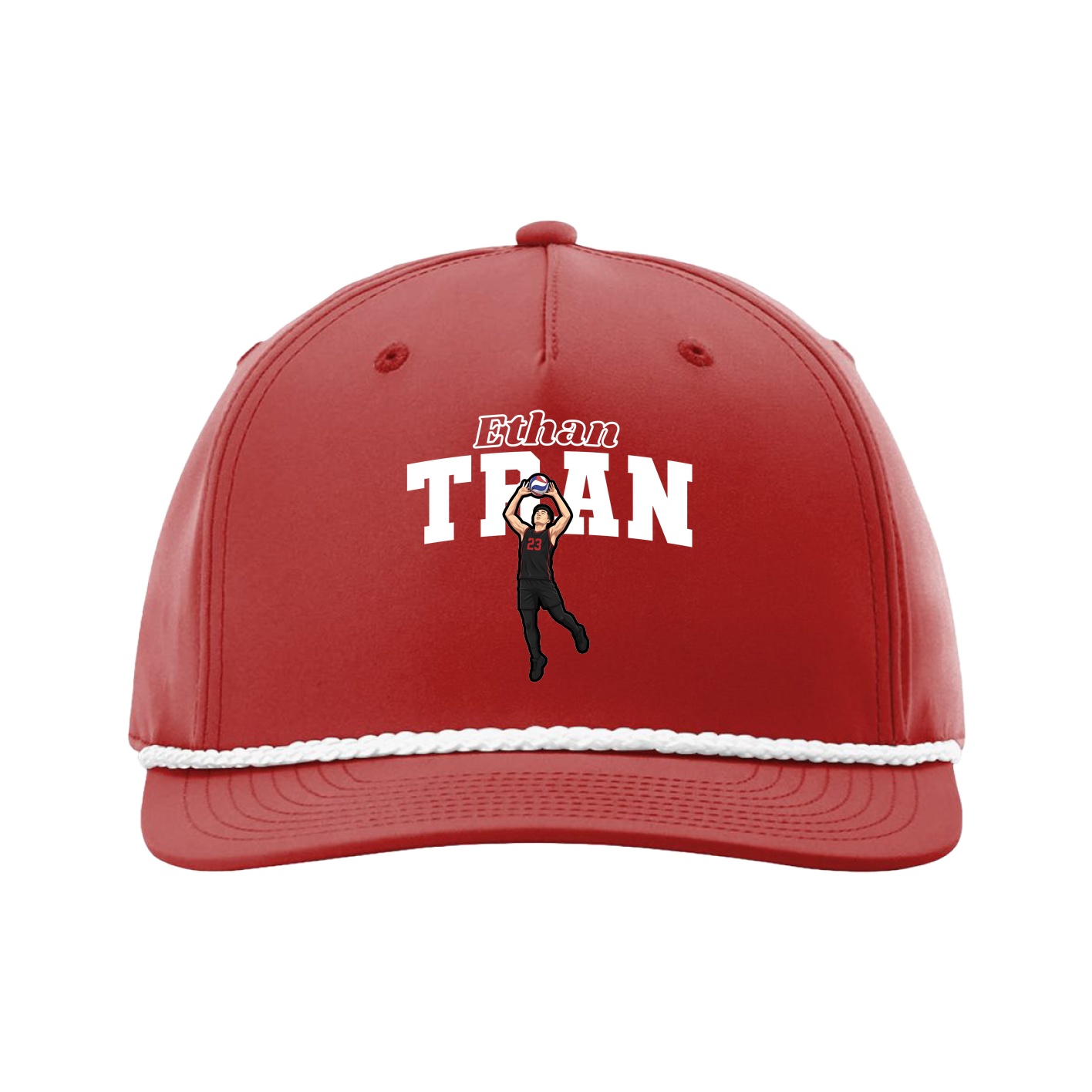 Five-Panel Classic Rope Cap — Name Arch in Red