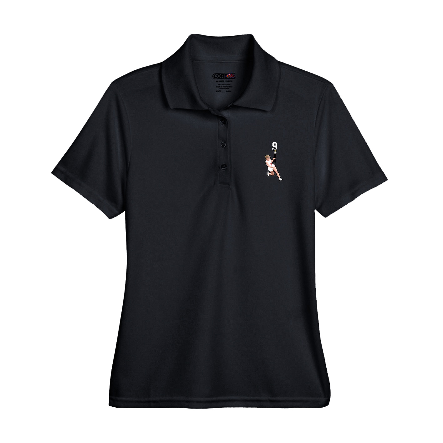 Womens Performance Polo — Number Top in Black