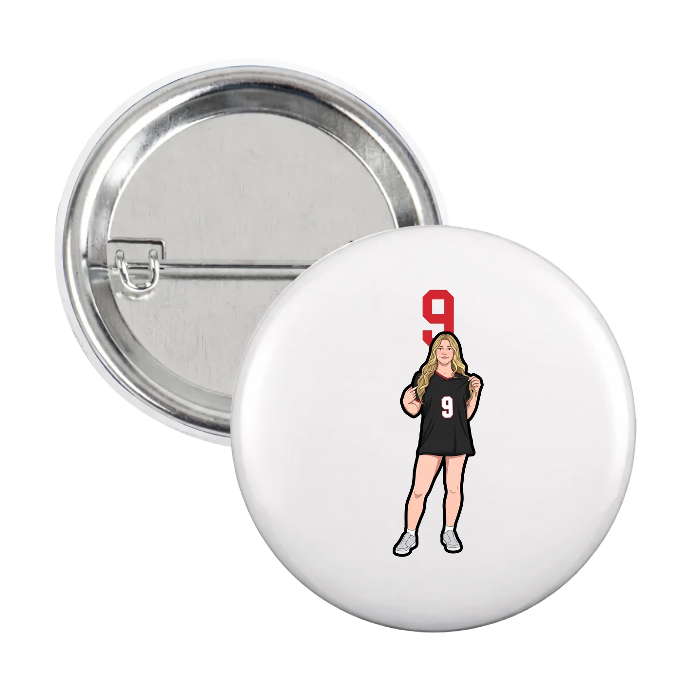 Game Day Button — Number Top in White
