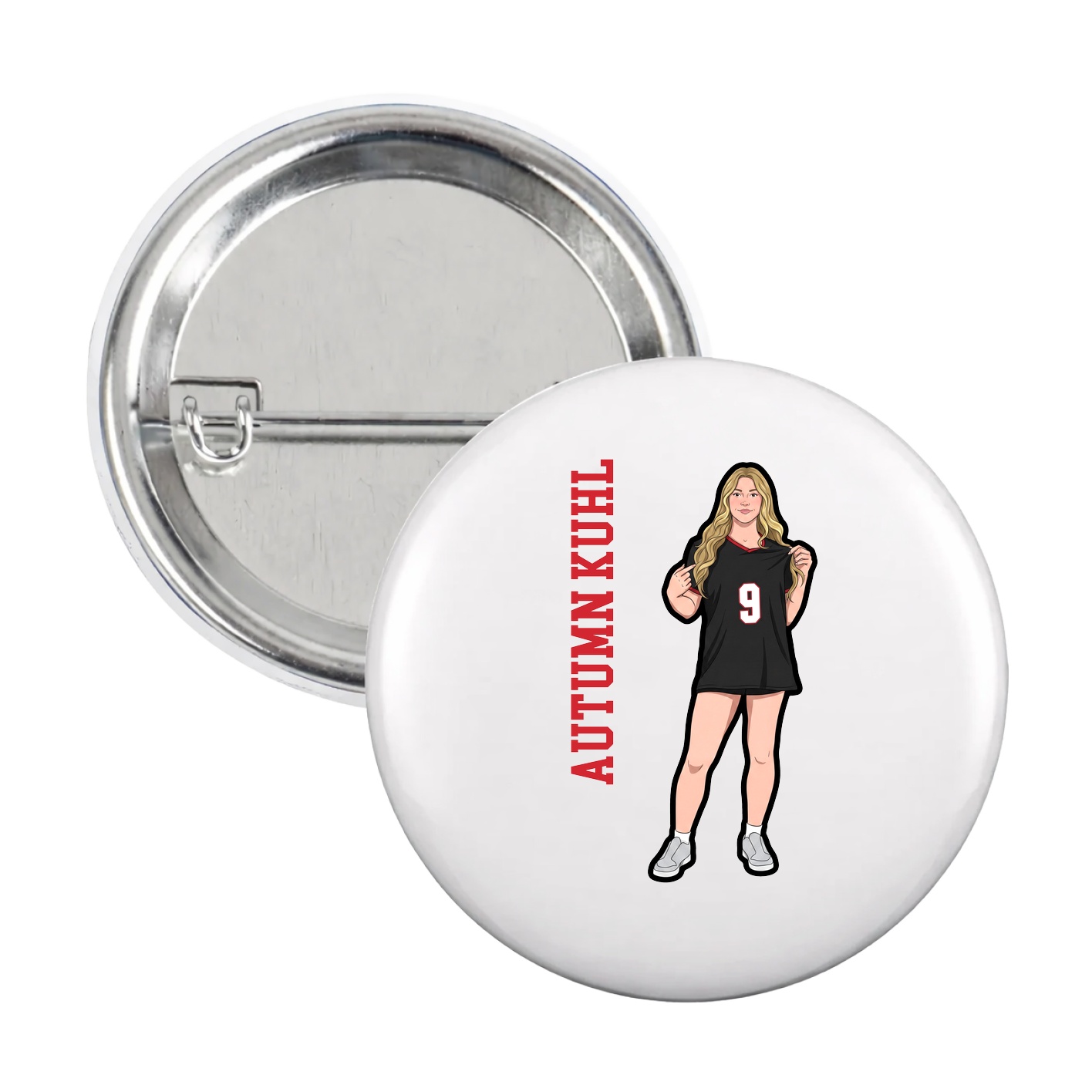 Game Day Button — Name Vertical in White