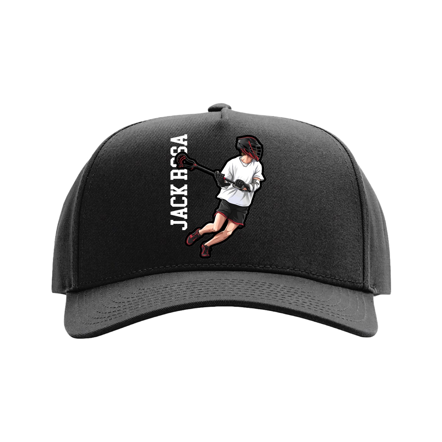 Full Fabric Five-Panel Champ Cap — Name Vertical in Black