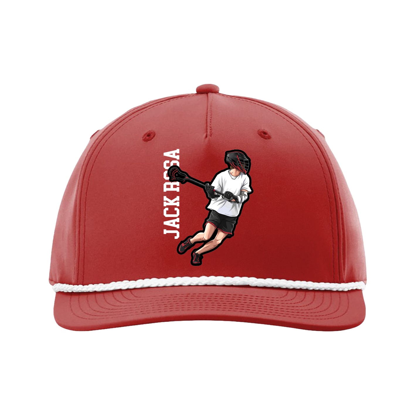 Five-Panel Classic Rope Cap — Name Vertical in Red