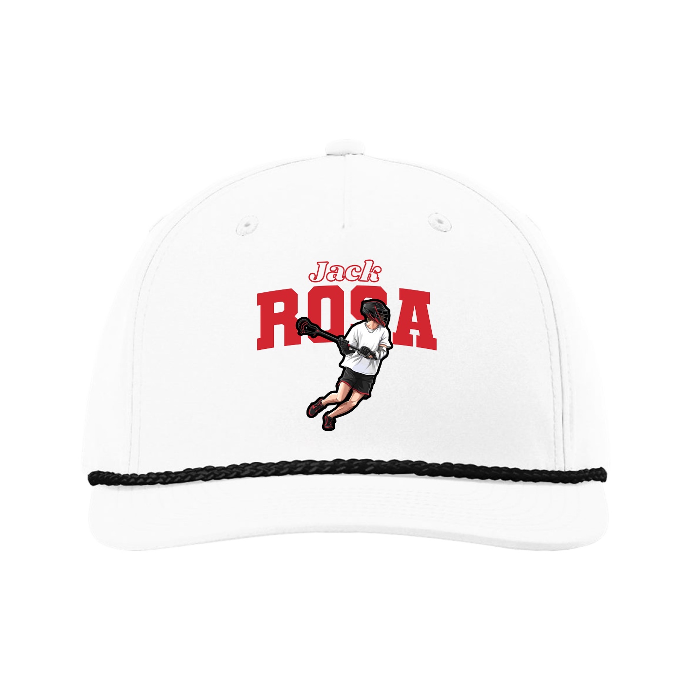 Five-Panel Classic Rope Cap — Name Arch in White