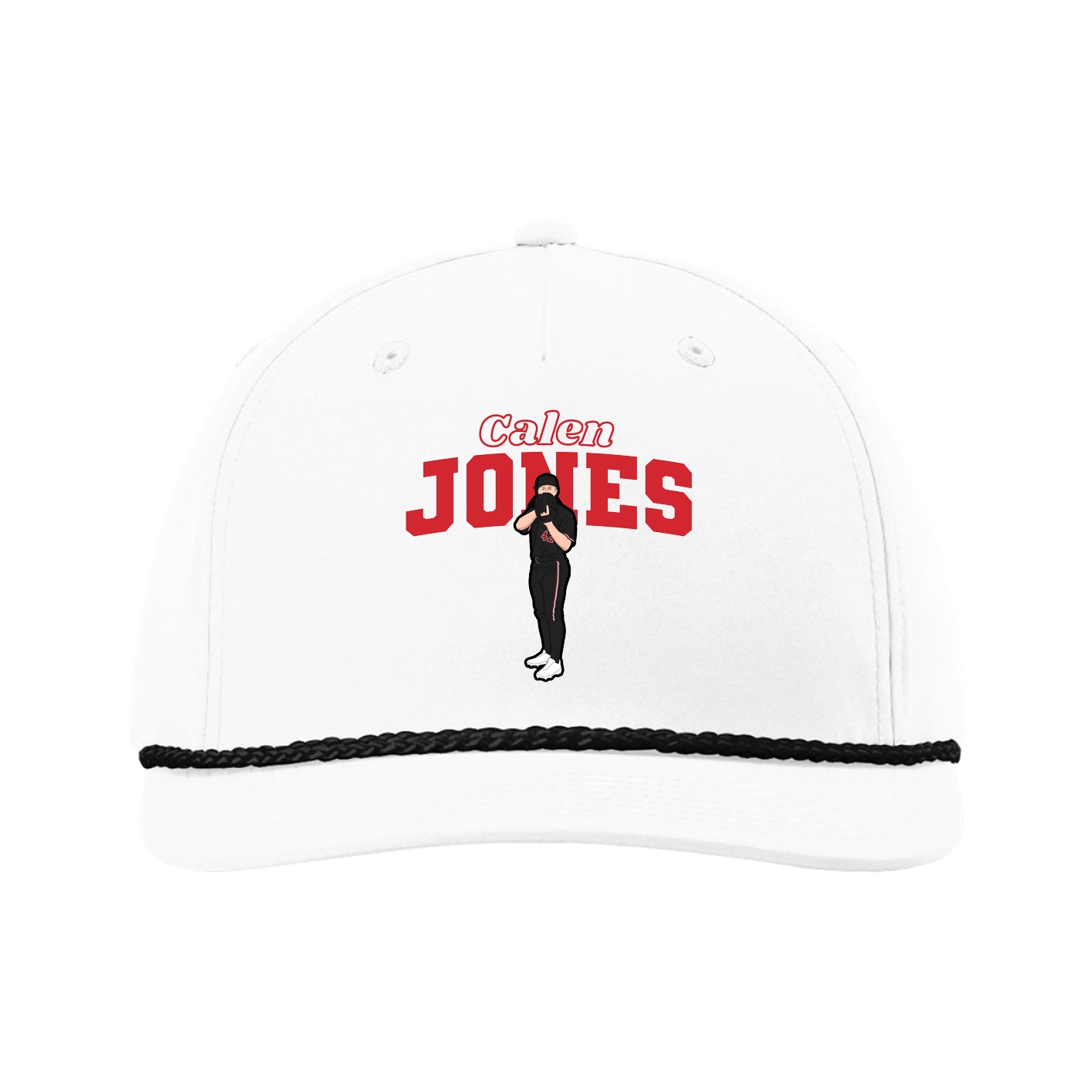 Five-Panel Classic Rope Cap — Name Arch in White