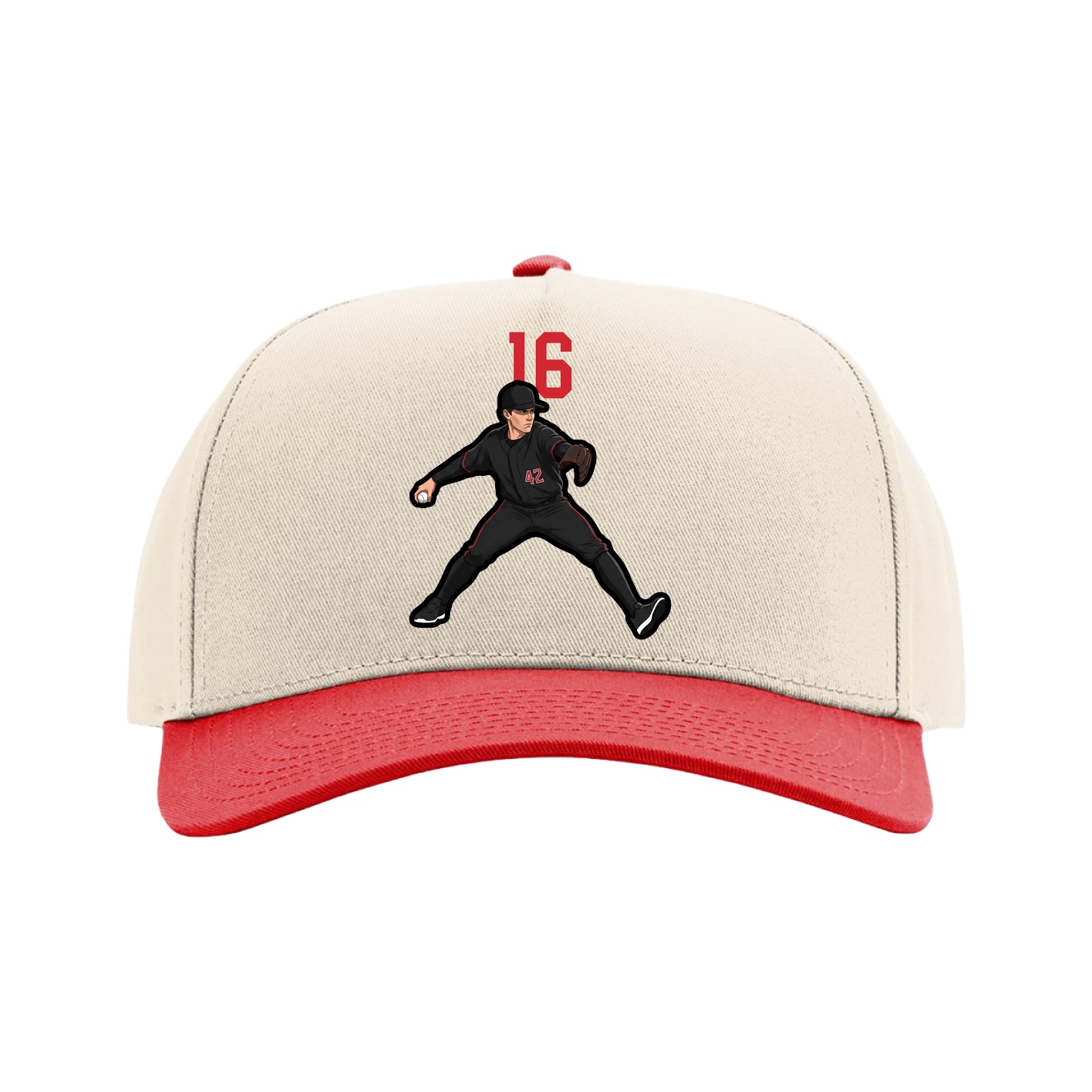 Full Fabric Five-Panel Champ Cap — Number Top in Cream/Red