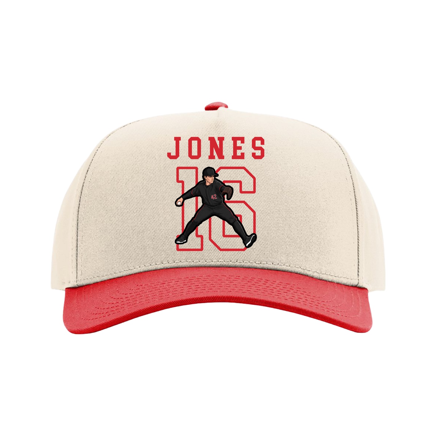 Full Fabric Five-Panel Champ Cap — Shirsey in Cream/Red