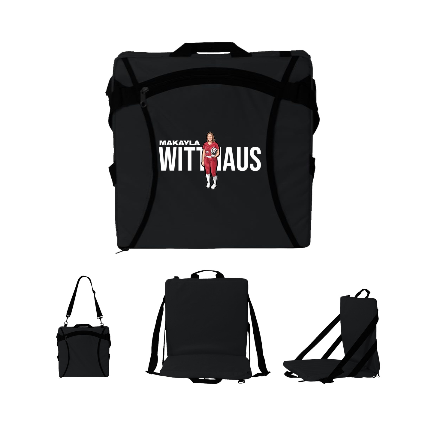 Folding Stadium Seat — Player Name in Black