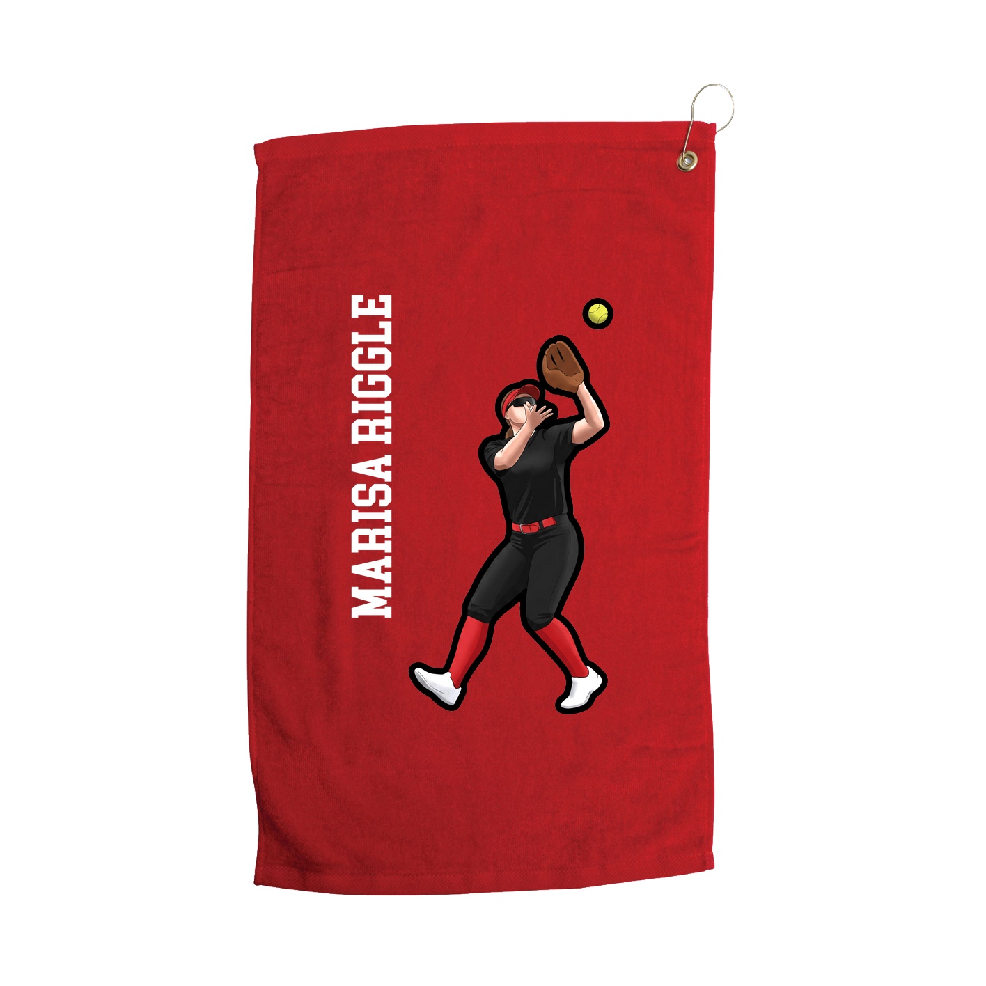 Golf Towel — Name Vertical in Red