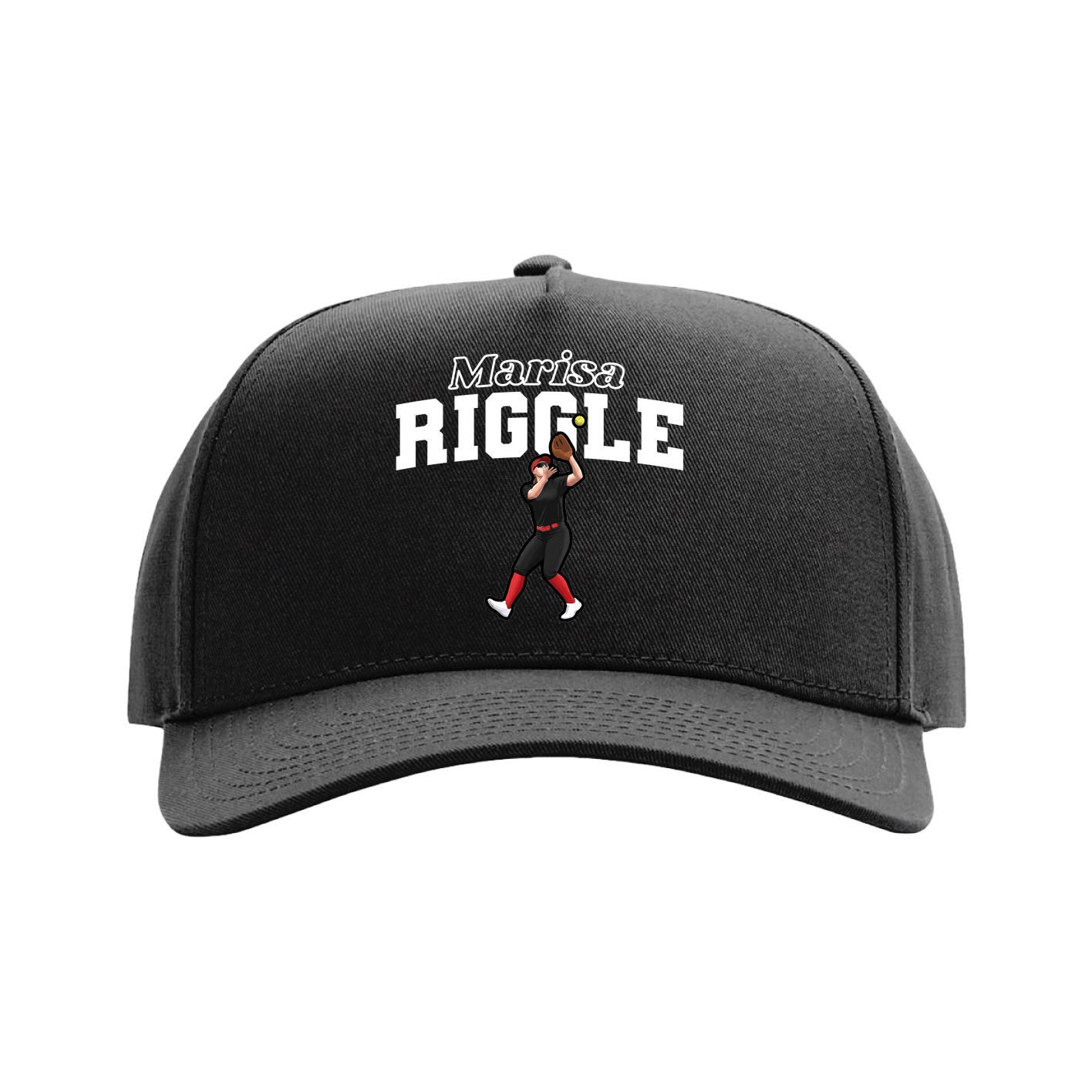 Full Fabric Five-Panel Champ Cap — Name Arch in Black