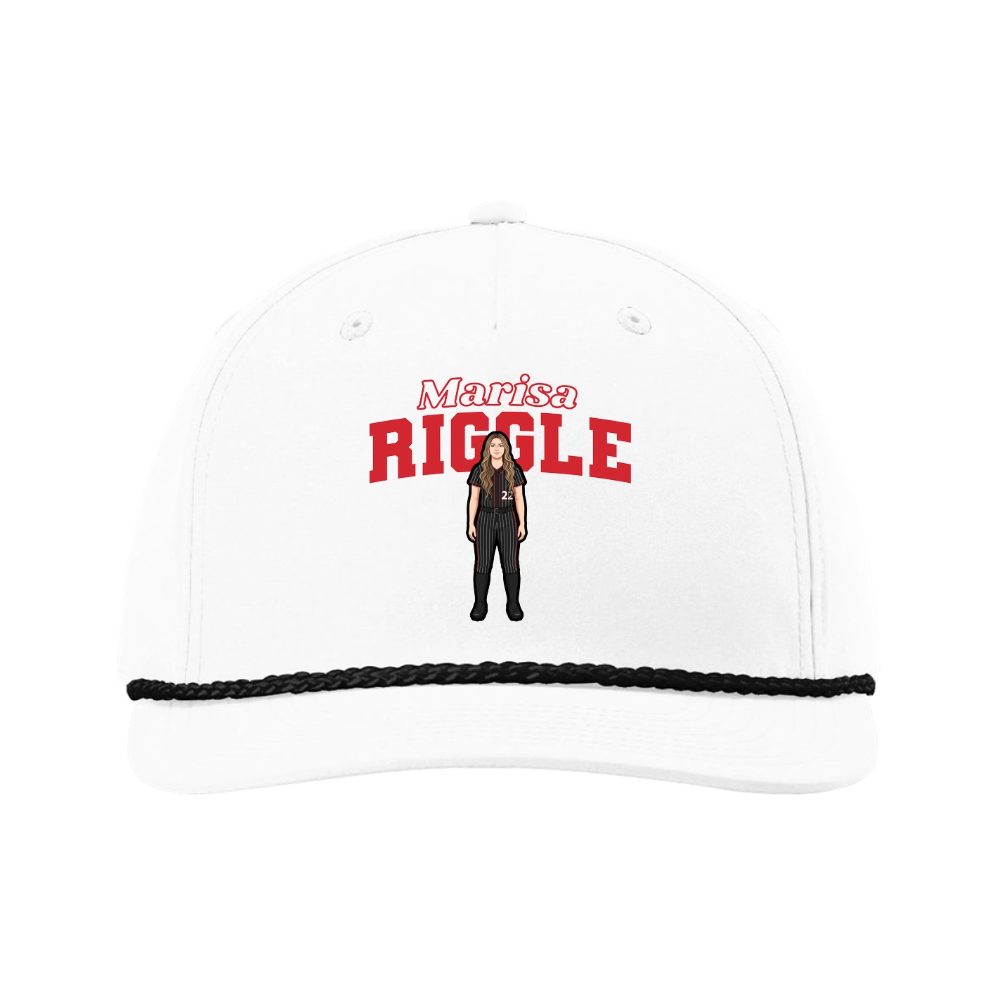 Five-Panel Classic Rope Cap — Name Arch in White