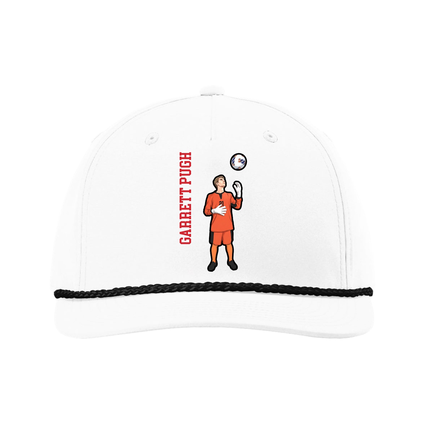 Five-Panel Classic Rope Cap — Name Vertical in White