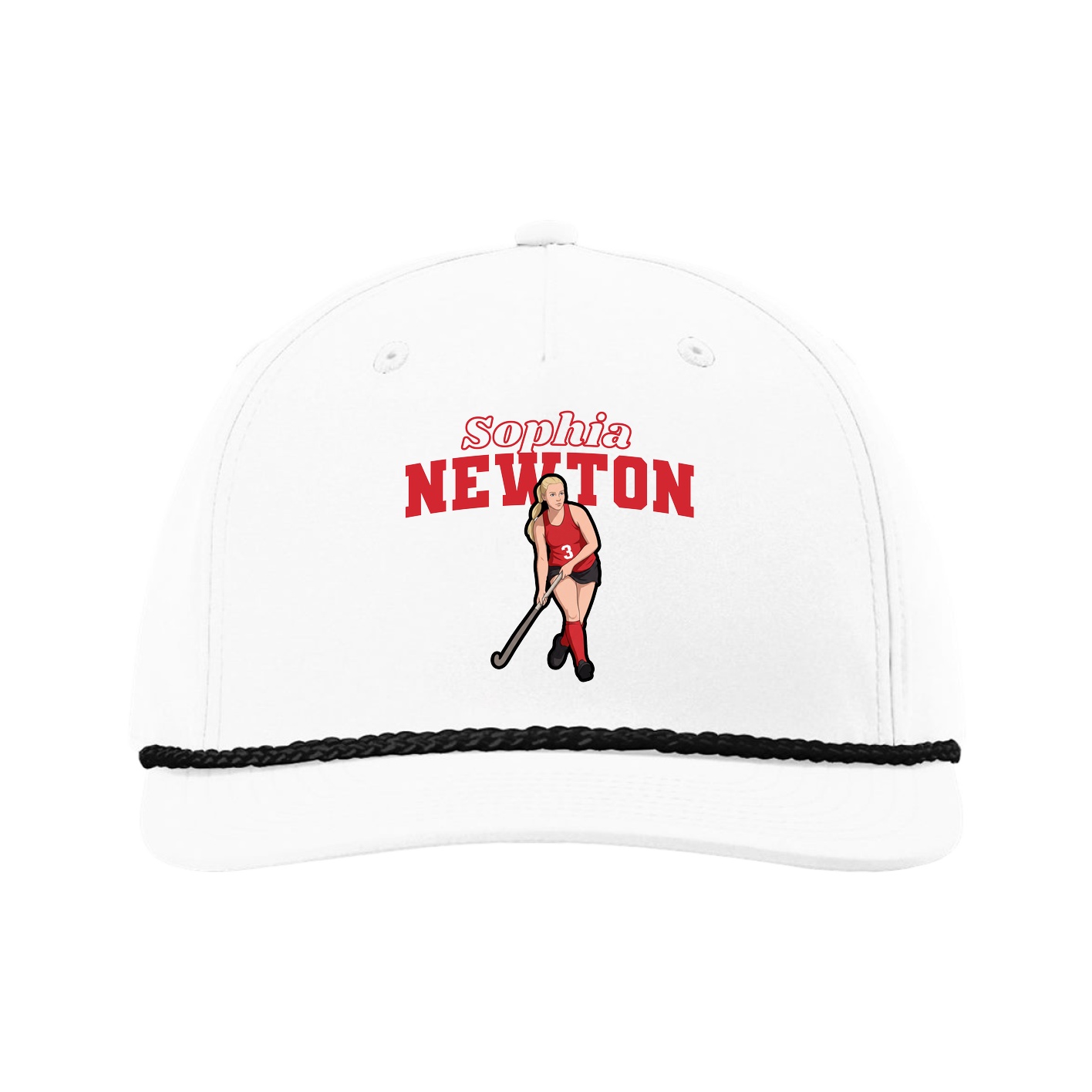 Five-Panel Classic Rope Cap — Name Arch in White