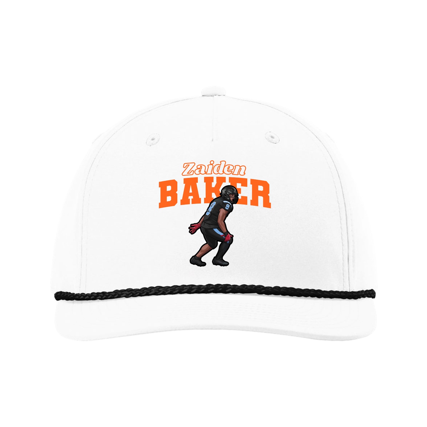 Five-Panel Classic Rope Cap — Name Arch in White