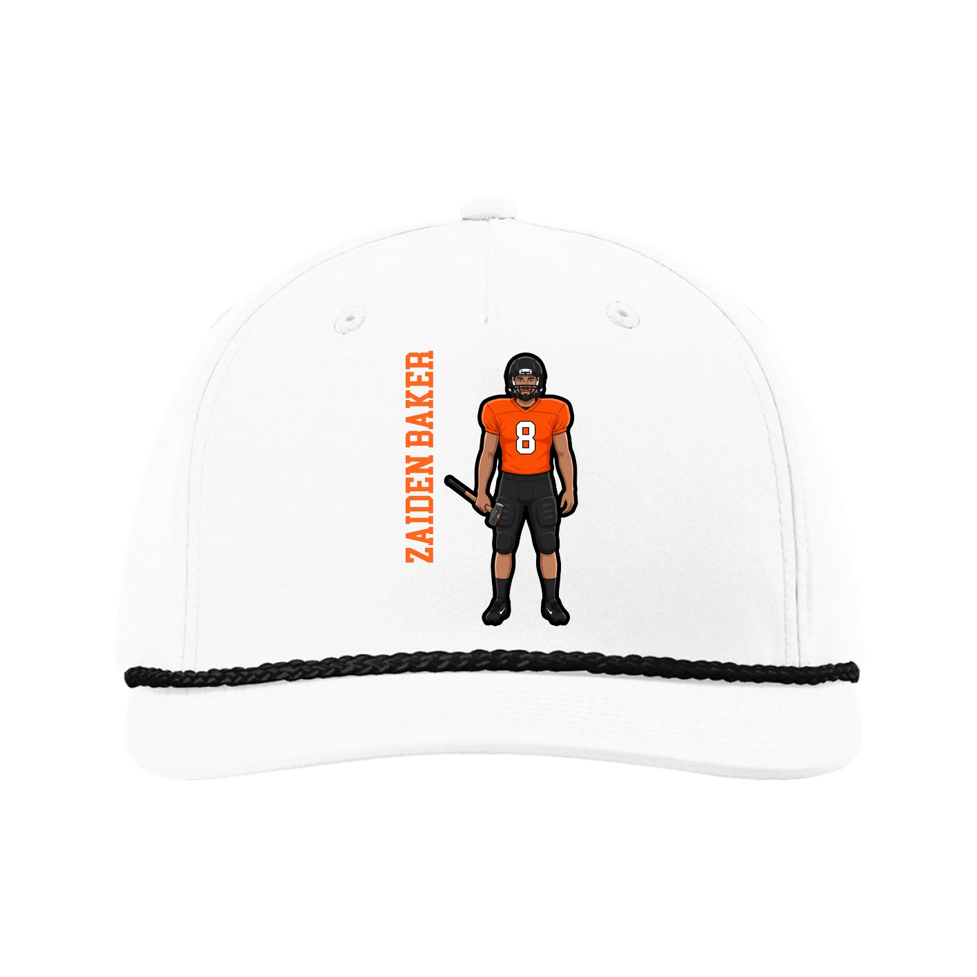 Five-Panel Classic Rope Cap — Name Vertical in White