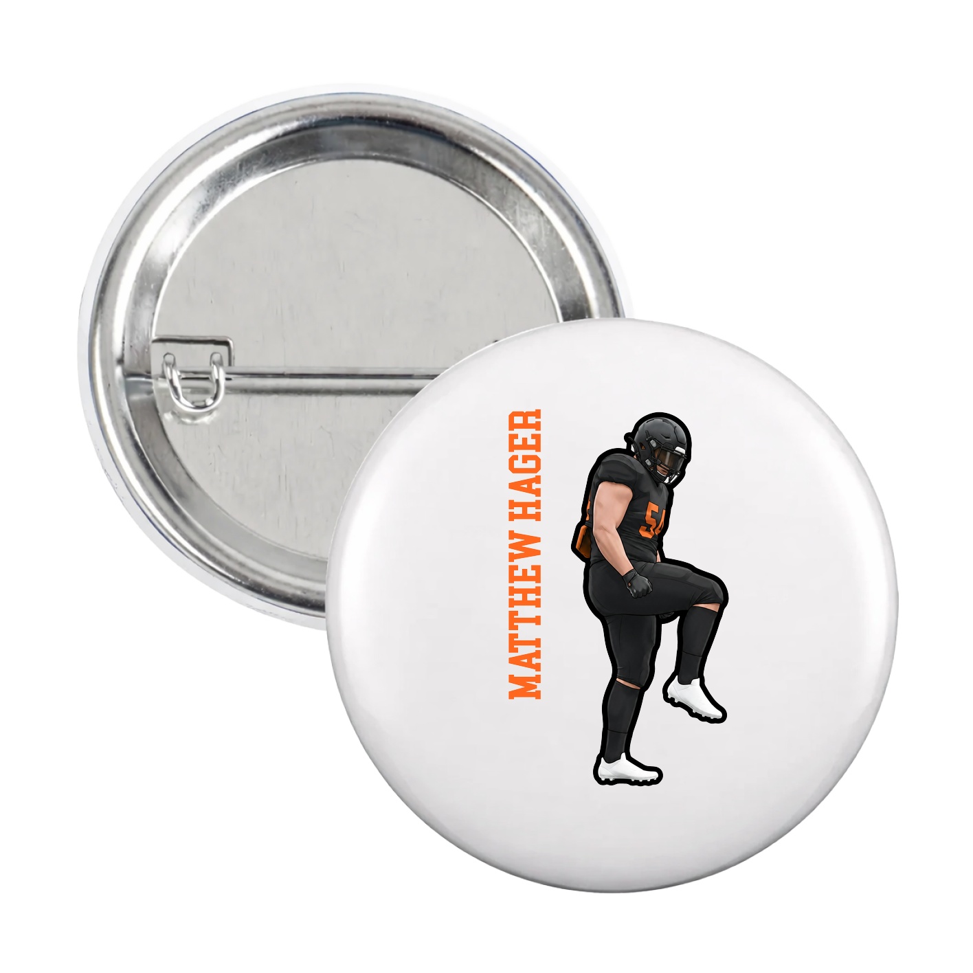 Game Day Button — Name Vertical in White