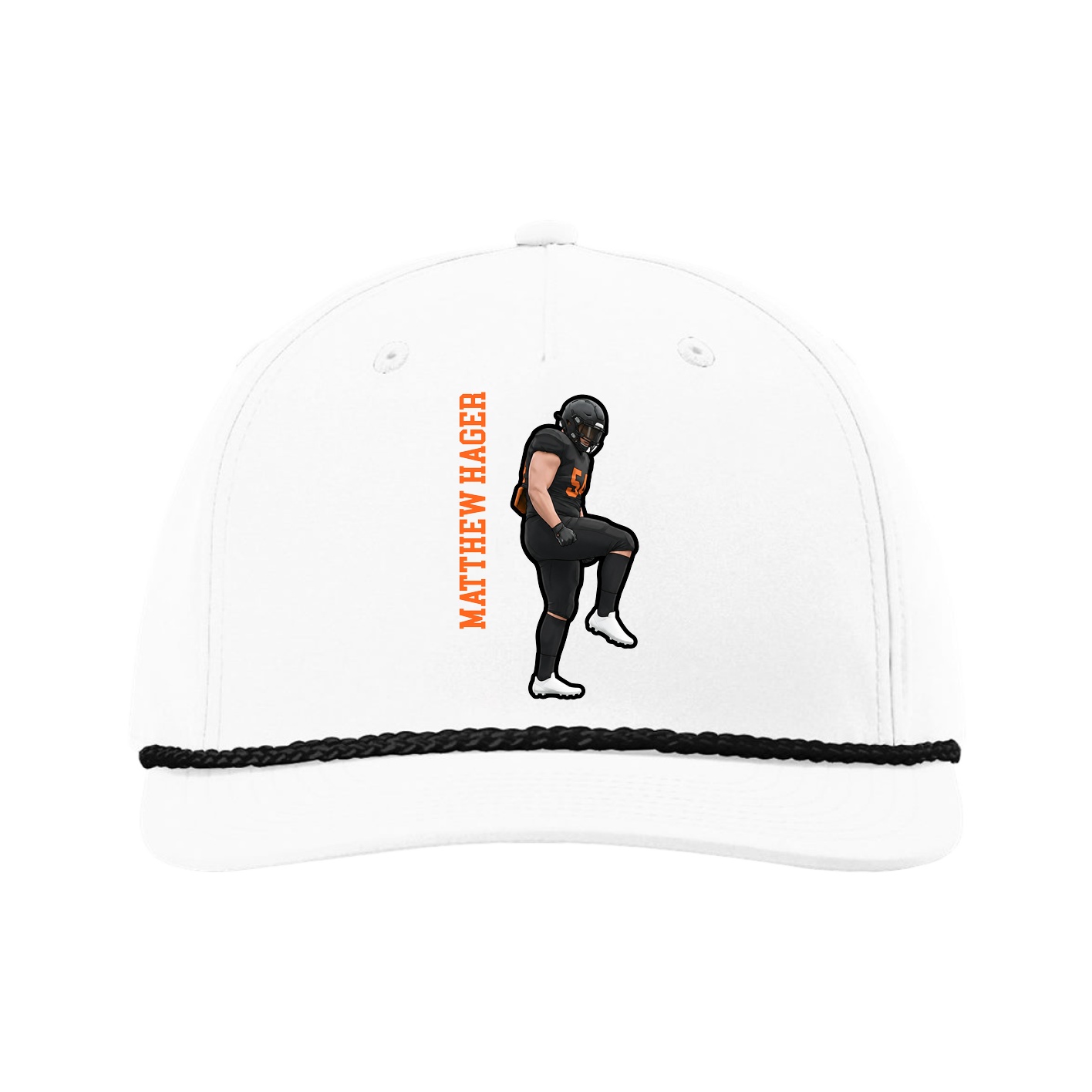 Five-Panel Classic Rope Cap — Name Vertical in White