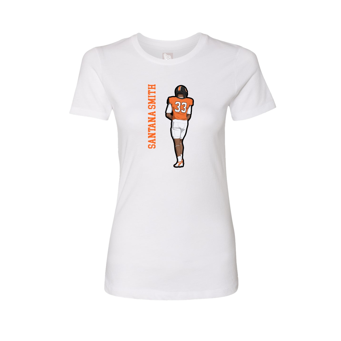 Fitted Women's Tee — Name Vertical in White