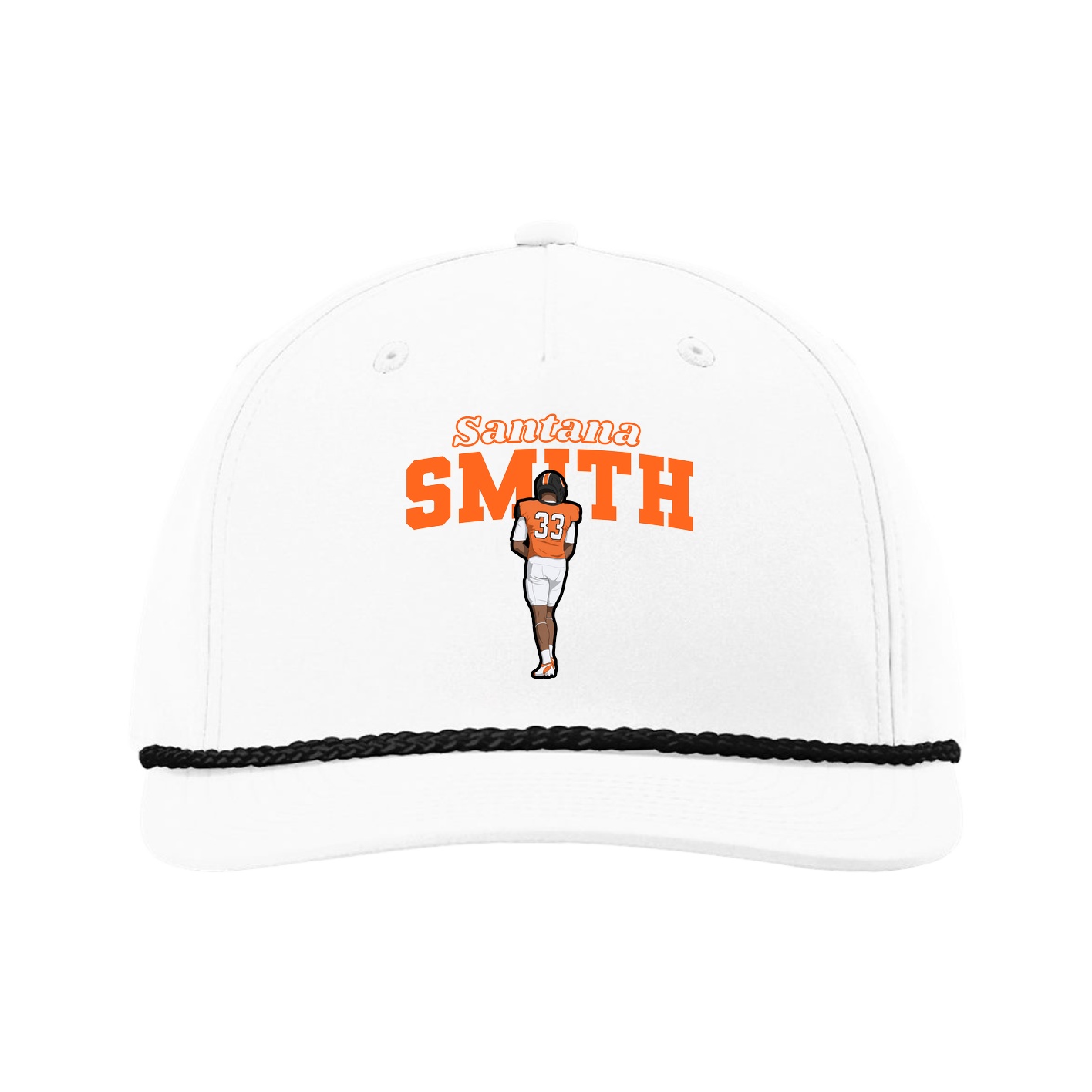 Five-Panel Classic Rope Cap — Name Arch in White