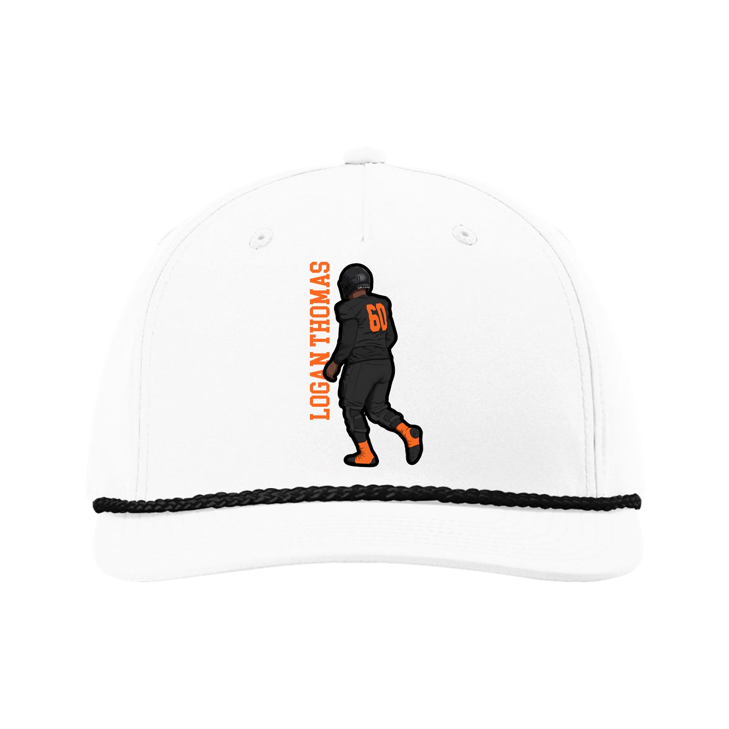 Five-Panel Classic Rope Cap — Name Vertical in White