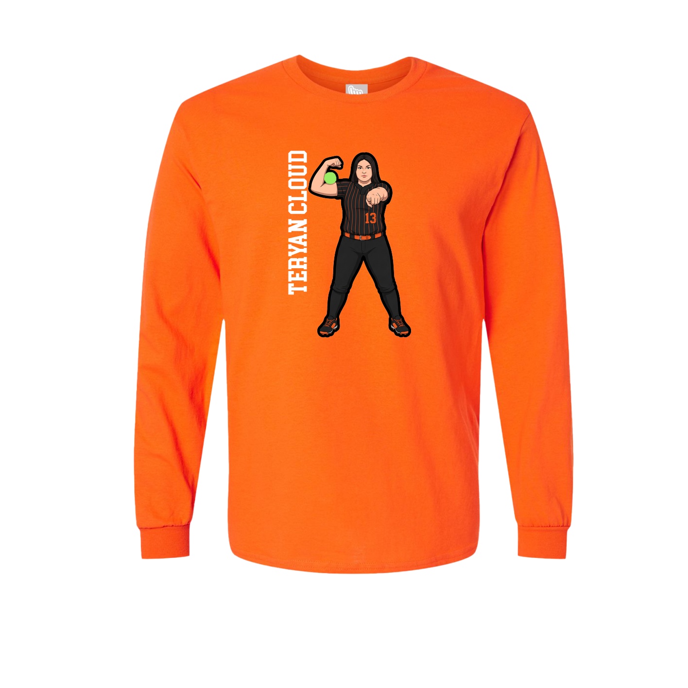 Long Sleeve Tee — Name Vertical in Orange
