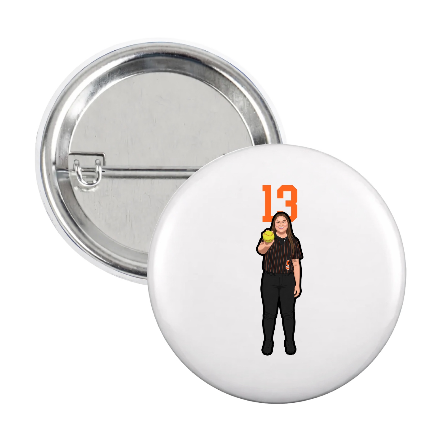 Game Day Button — Number Top in White
