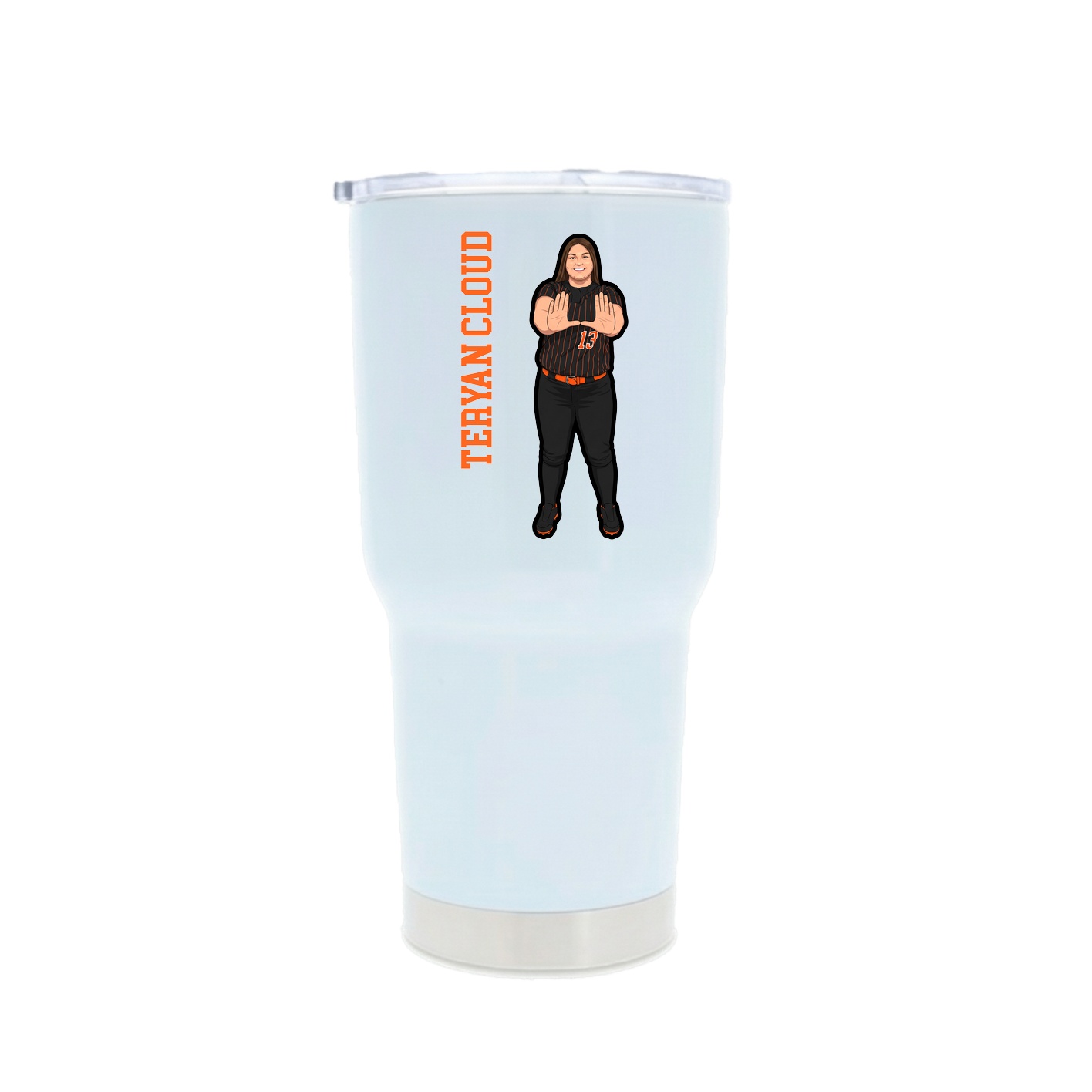 30oz Stainless Steel Tumbler — Name Vertical in White
