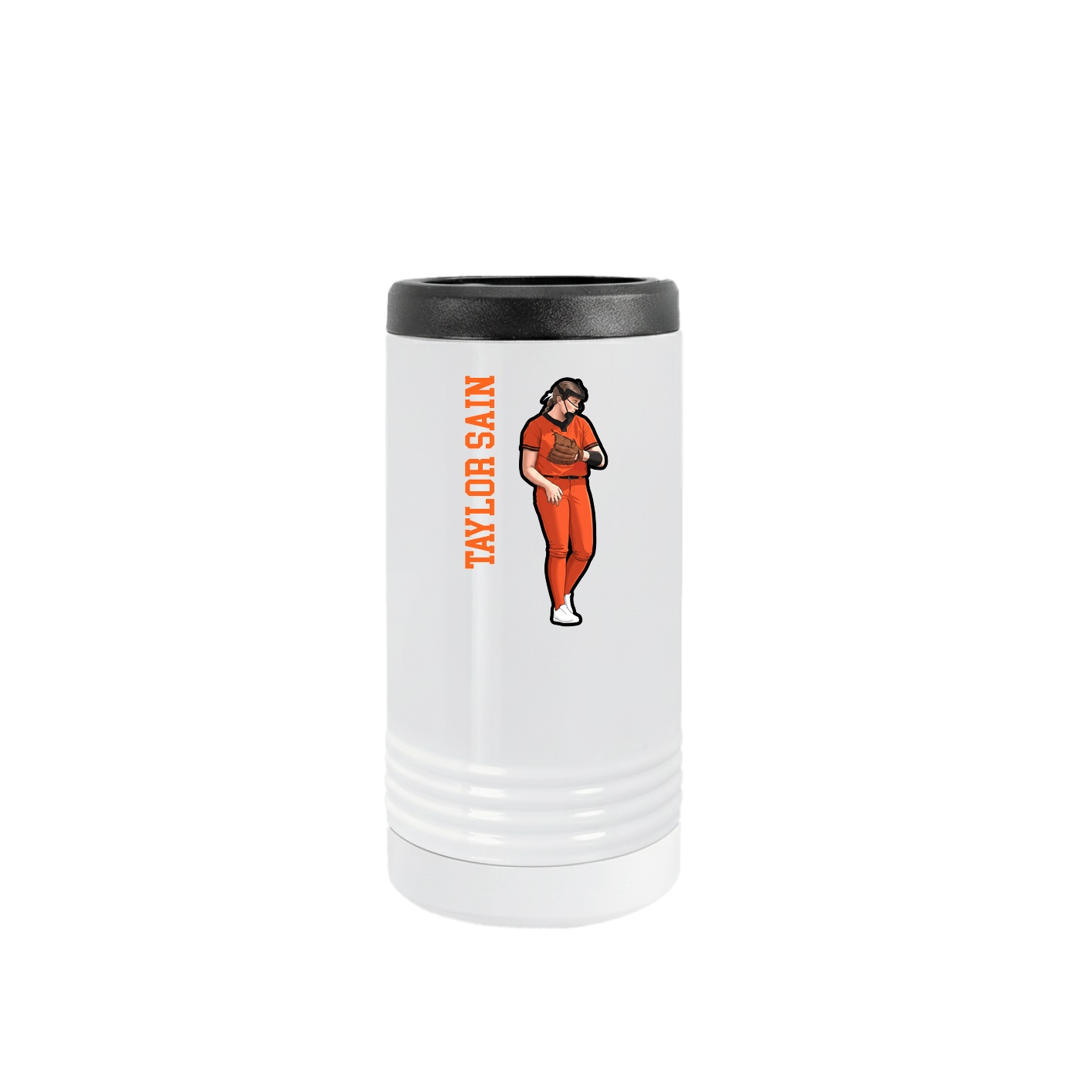 Slim Beverage Holder — Name Vertical in White